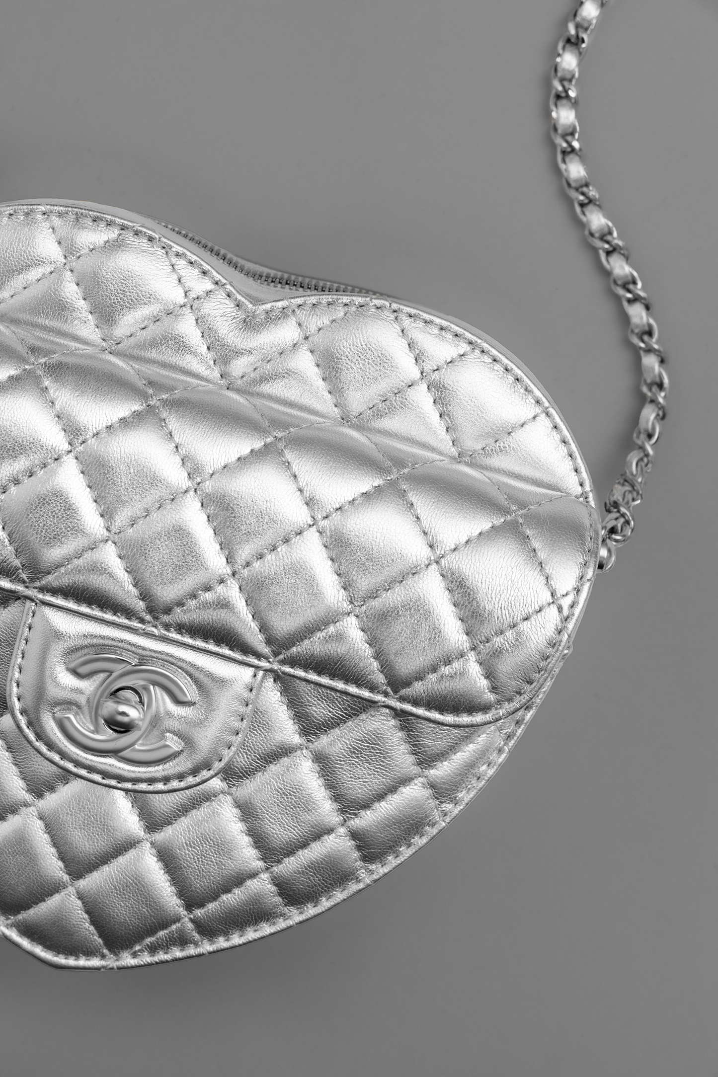 Chanel Metallic Silver Heart Bag