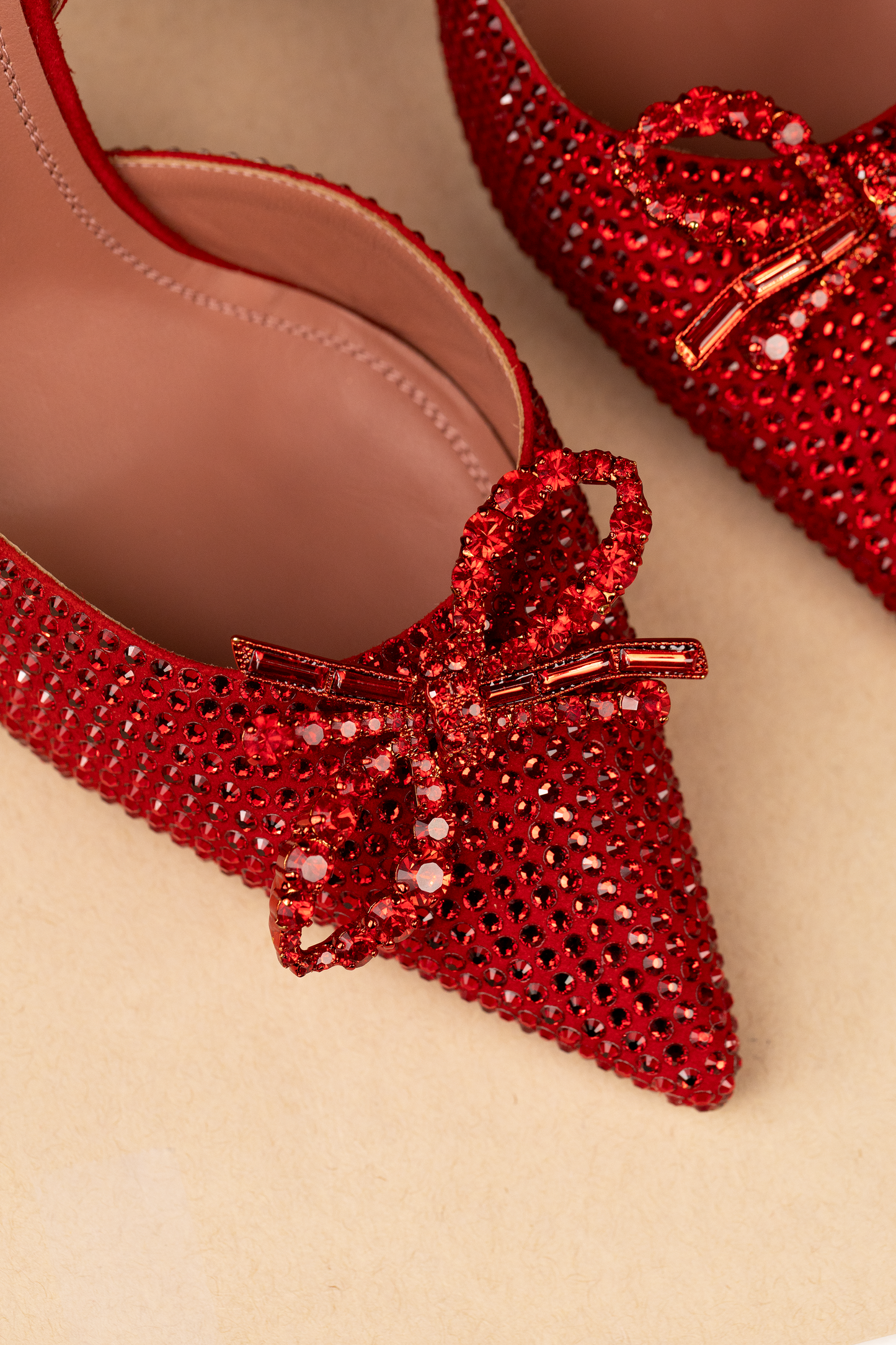 Amina Muaddi Rosie Red Crystal-Embellished Slingback Pumps