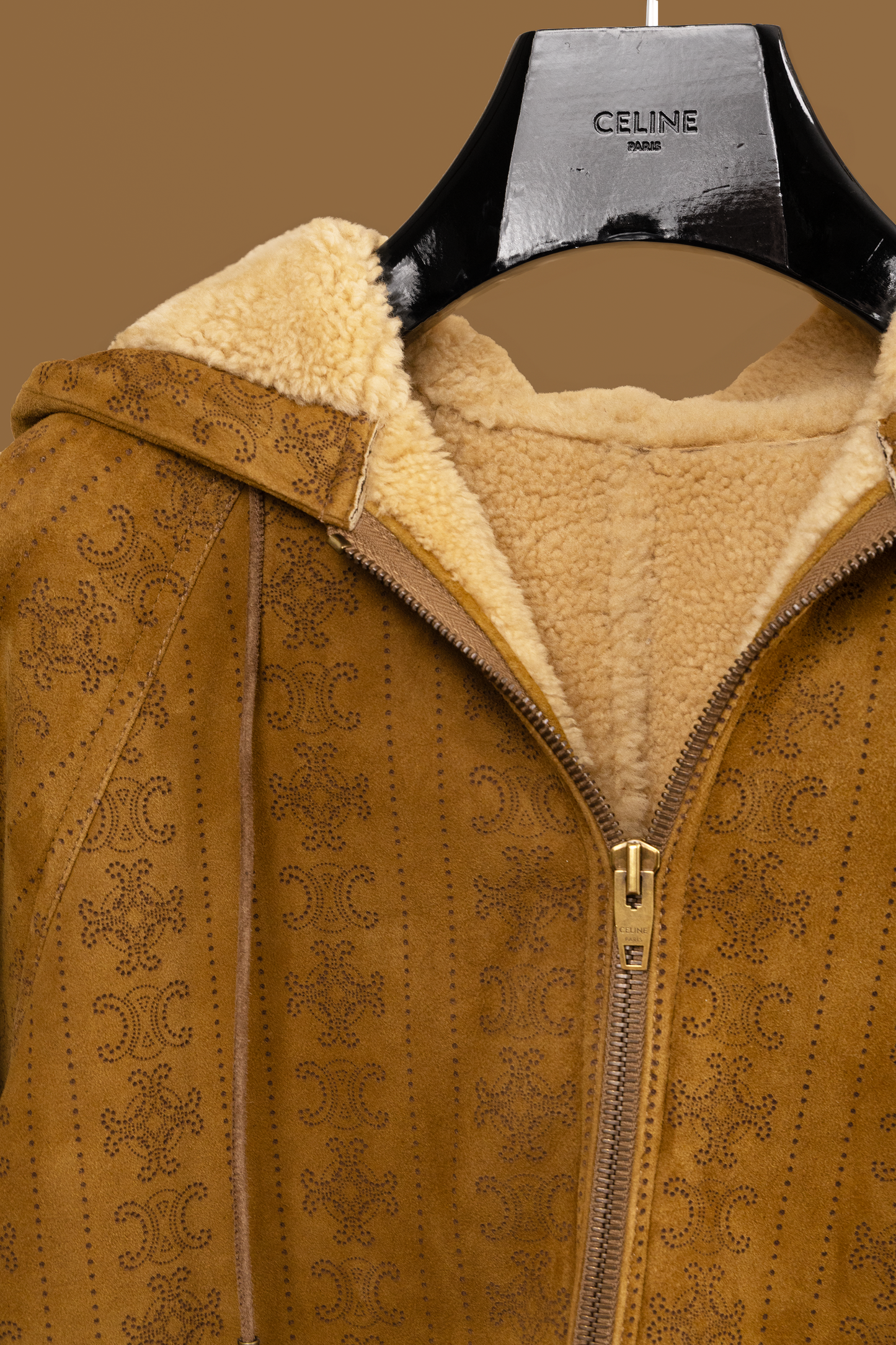 Celine Hooded Parka Coat in Triomphe Curly Lambskin