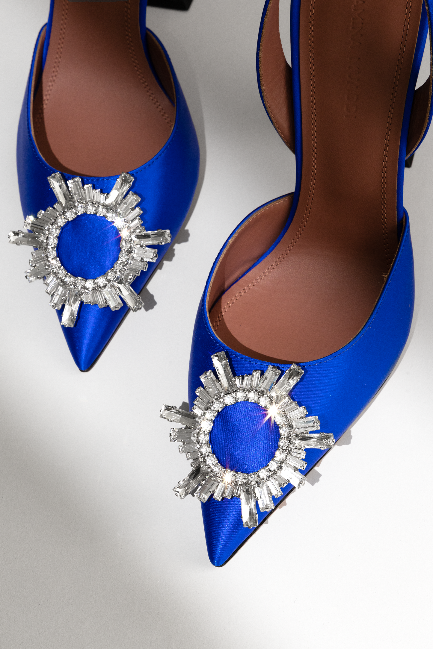 Amina Muaddi Begum Satin Slingback Pumps in Electric Blue