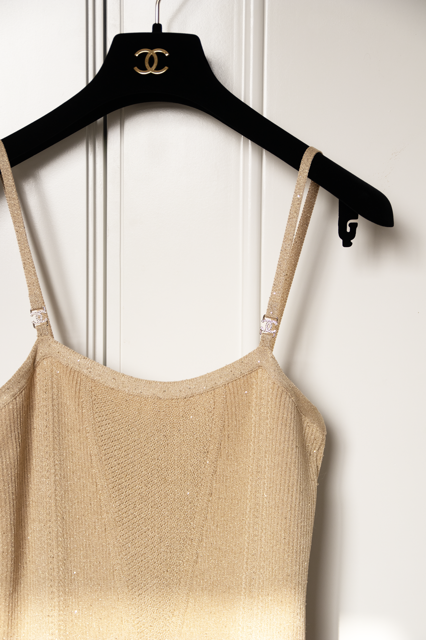 Chanel Beige Dress with Vanity Case with Chain in Gold