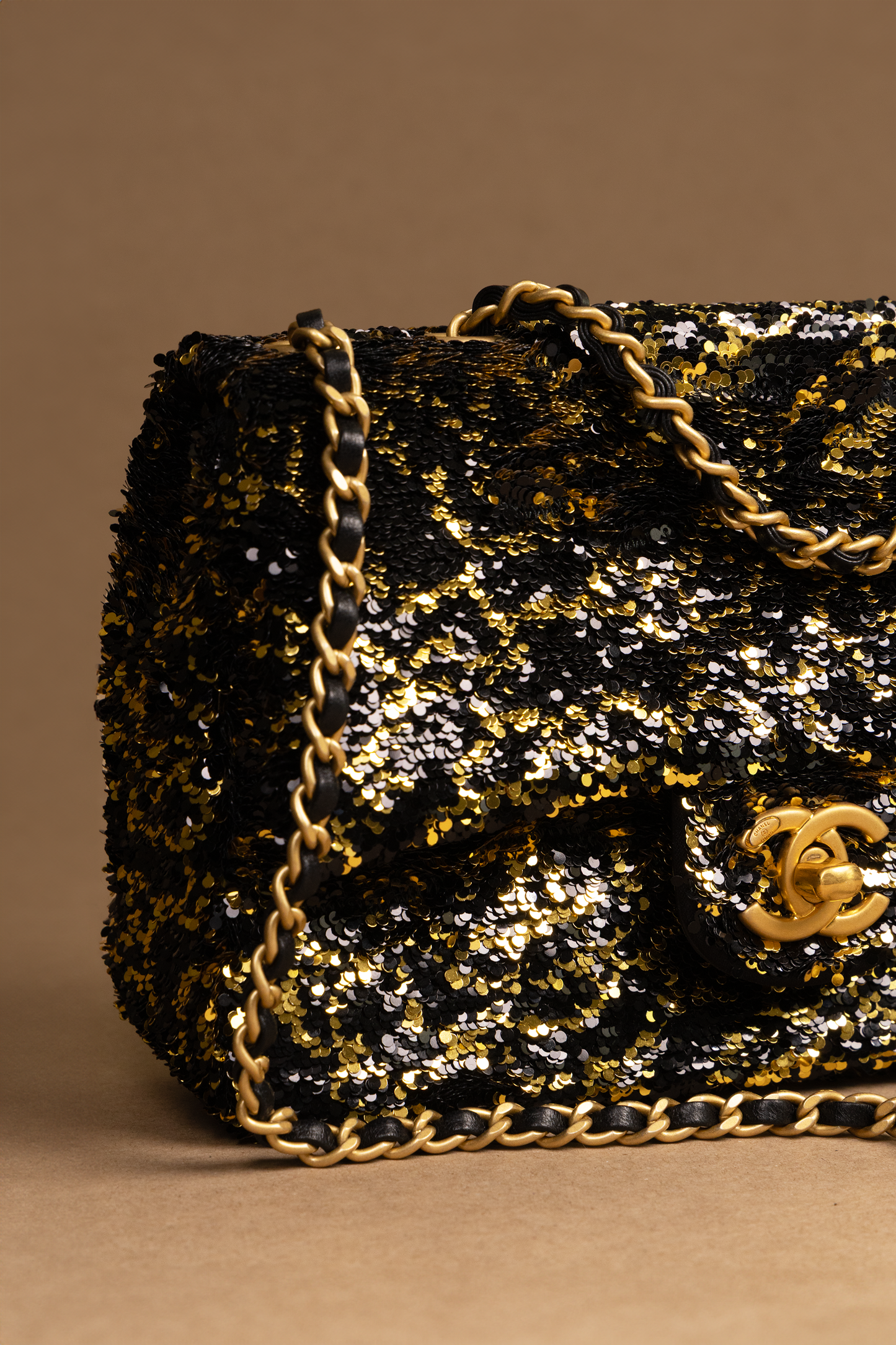 Chanel Mini Sequin Flap Bag in Black/Gold