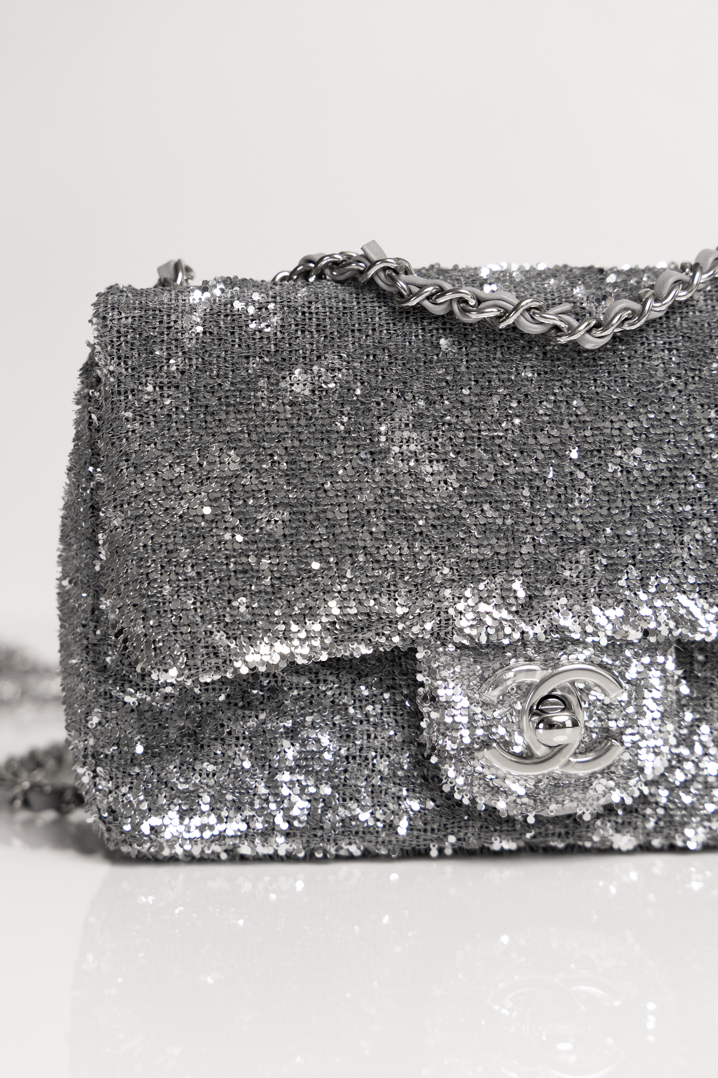 Chanel Mini Sequin Flap Bag in Argent