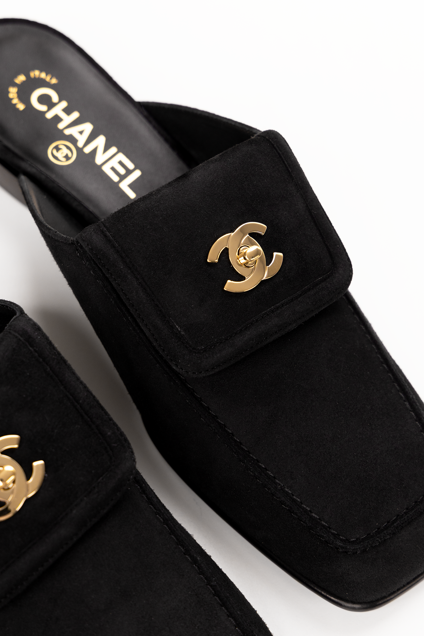 Chanel Black Suede Mules