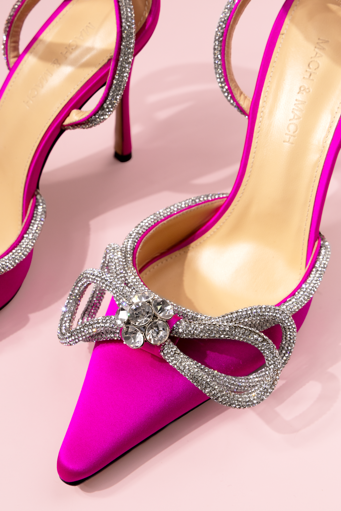 Mach & Mach Double Bow Pointed Pumps in Fuchsia