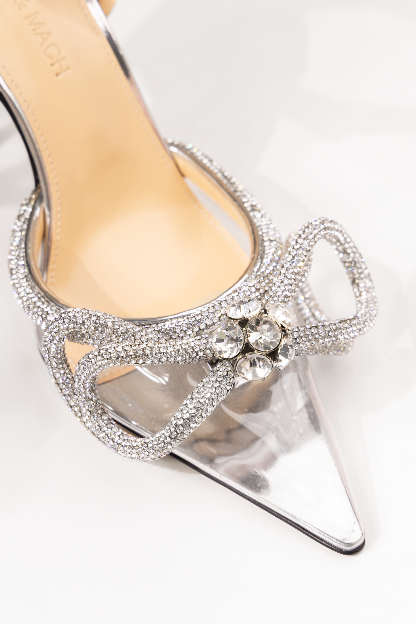 Mach & Mach Strass Double Bow Clear Ankle-Strap Pumps
