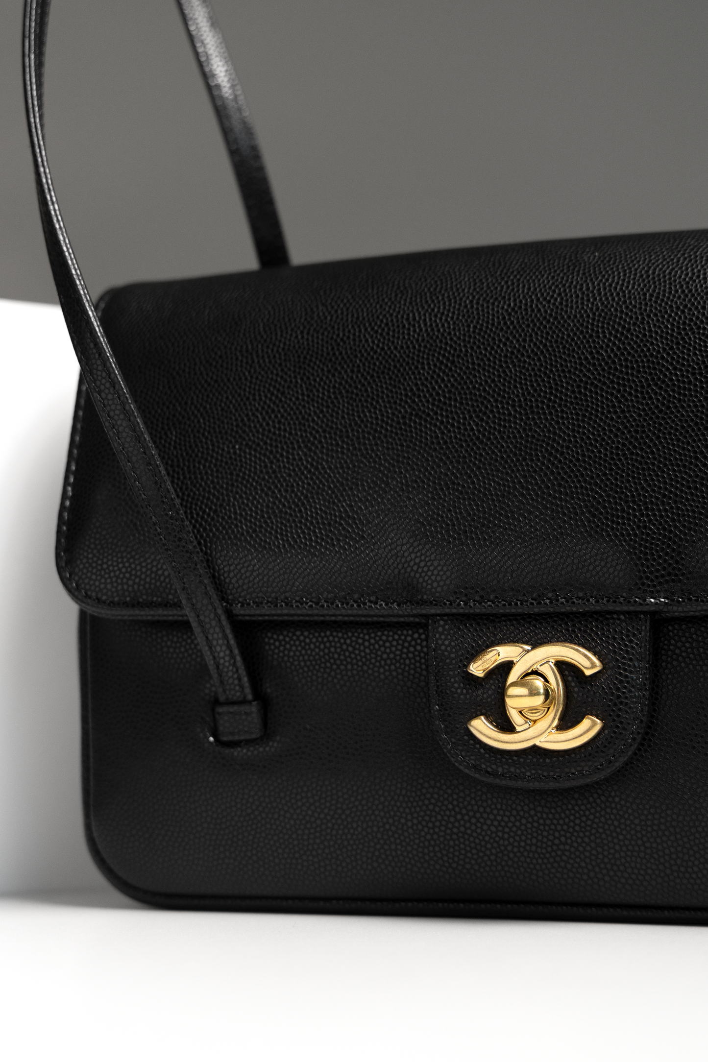 Chanel Small Caviar Black Flap Bag with Long Leather Straps