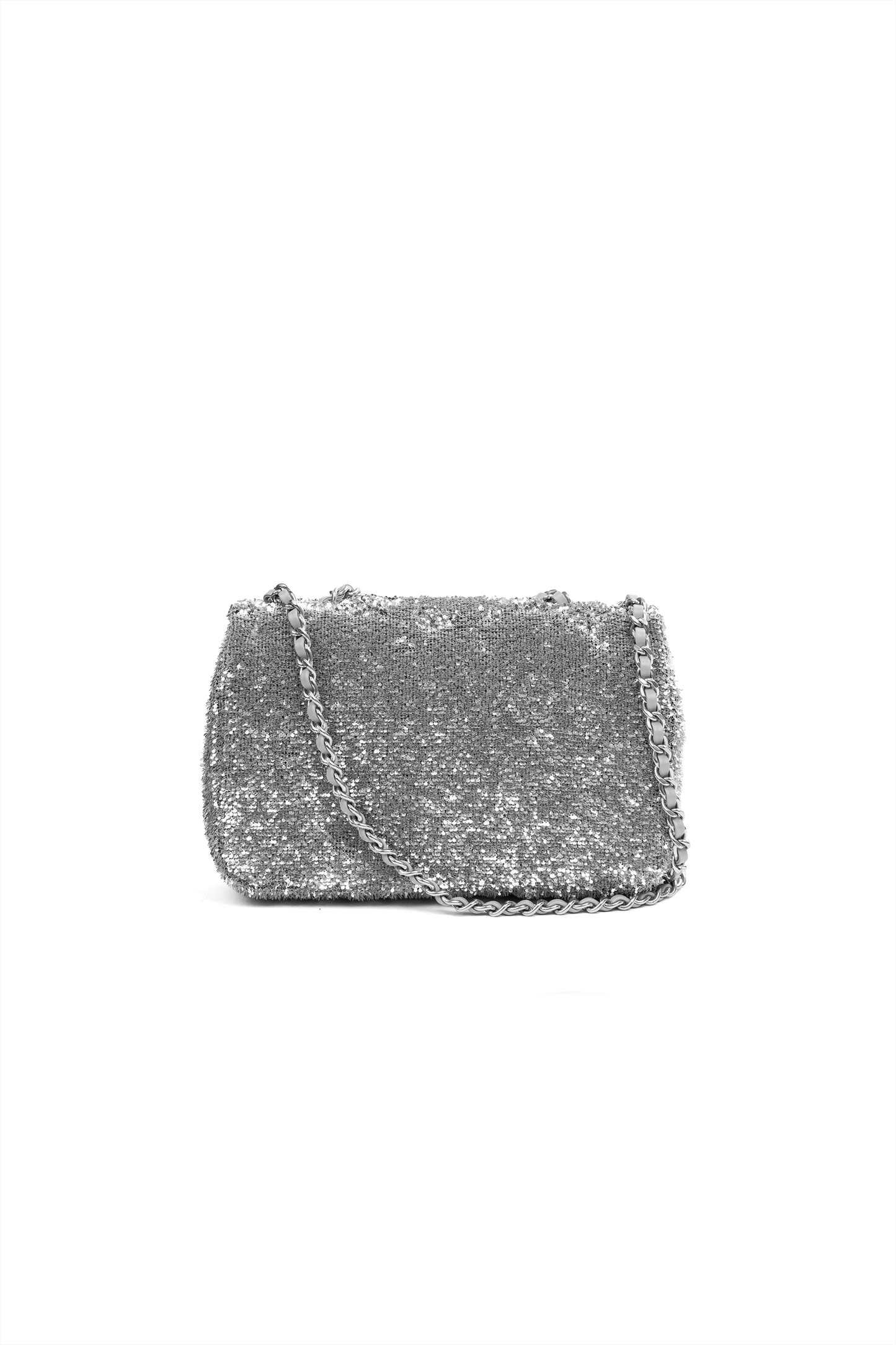 Chanel Mini Sequin Flap Bag in Silver