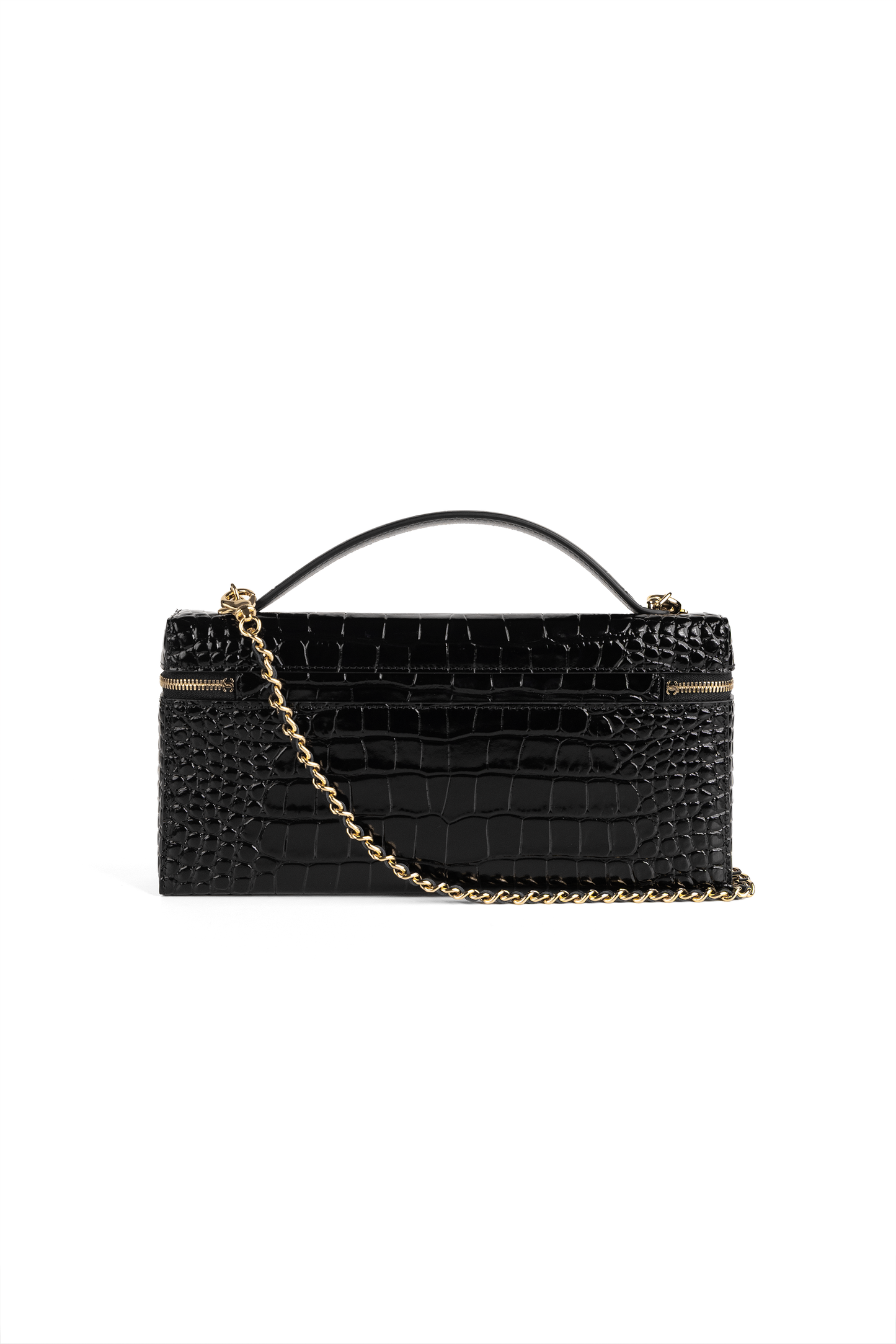 Chanel Black Crocodile Embossed Vanity Case with Chain