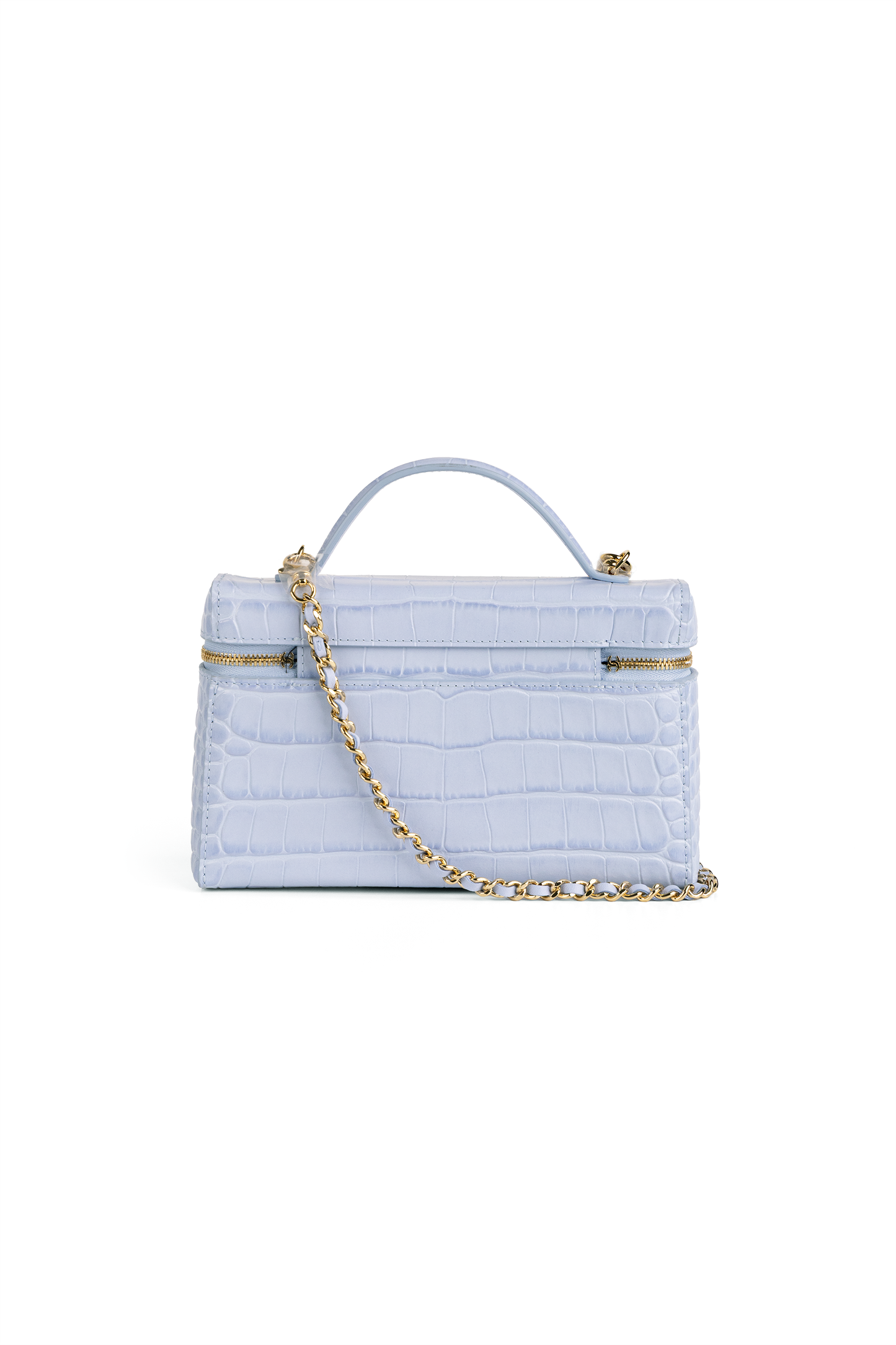 Chanel Light Blue Crocodile Embossed Vanity Case with Chain