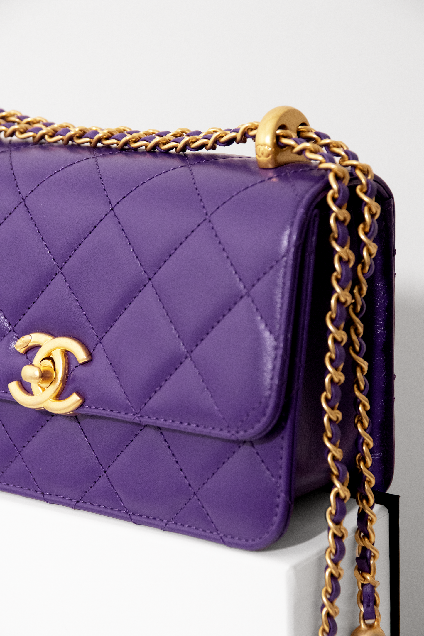 Chanel Small Quilted Lambskin Flap Bag with Chain in Purple
