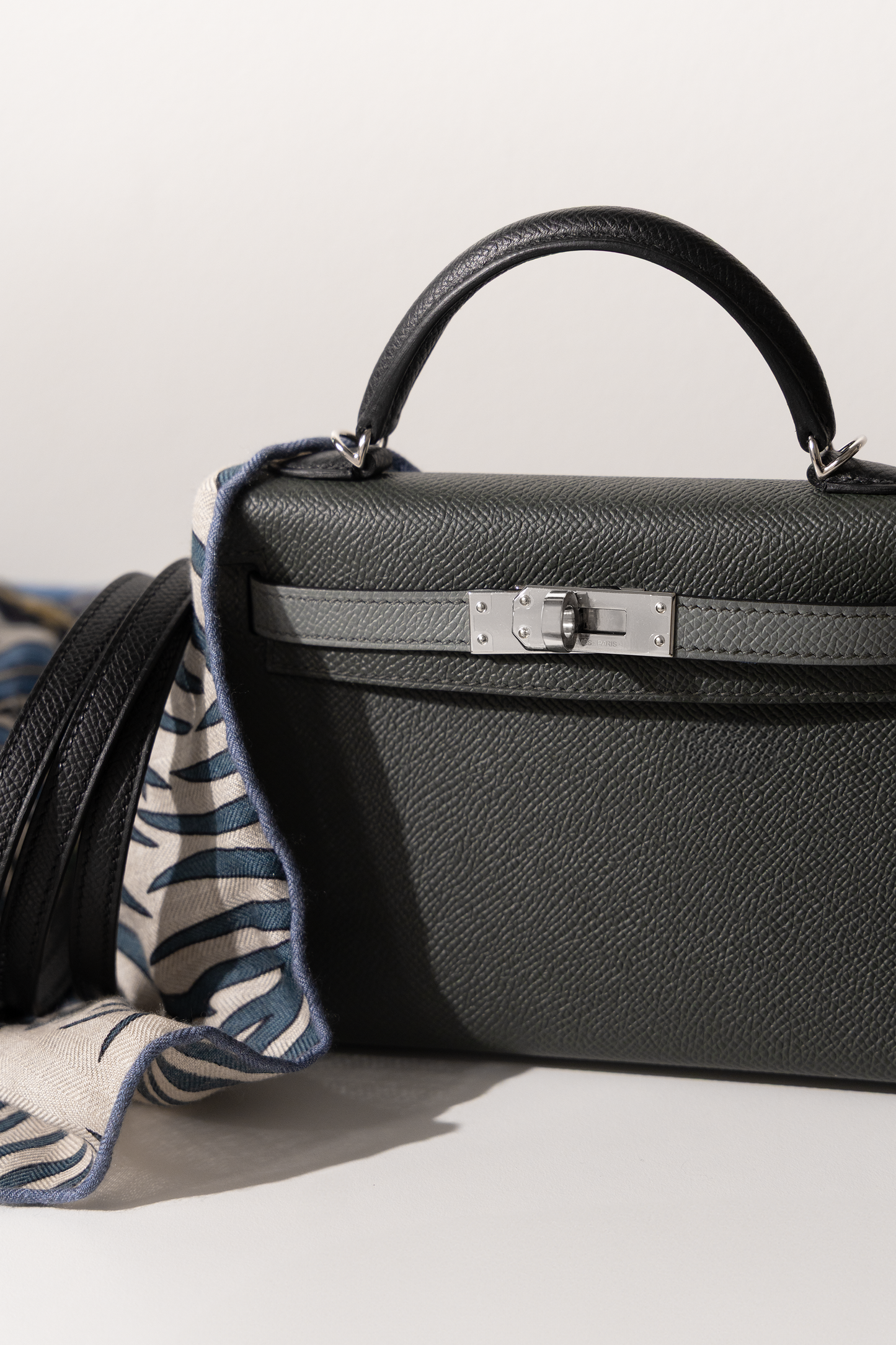 Hermès Mini Kelly 20 Epsom in Tricolor Vert Mangrove/ Vert Amande / Black PHW
