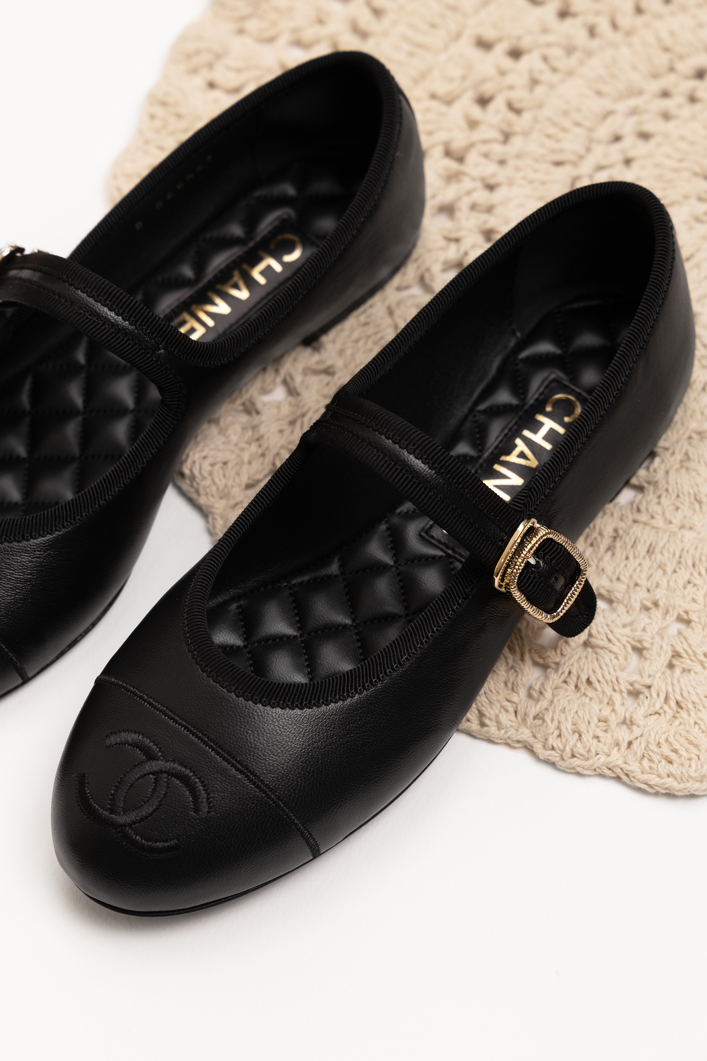 Chanel Lambskin Leather Mary Janes With Strap In Black