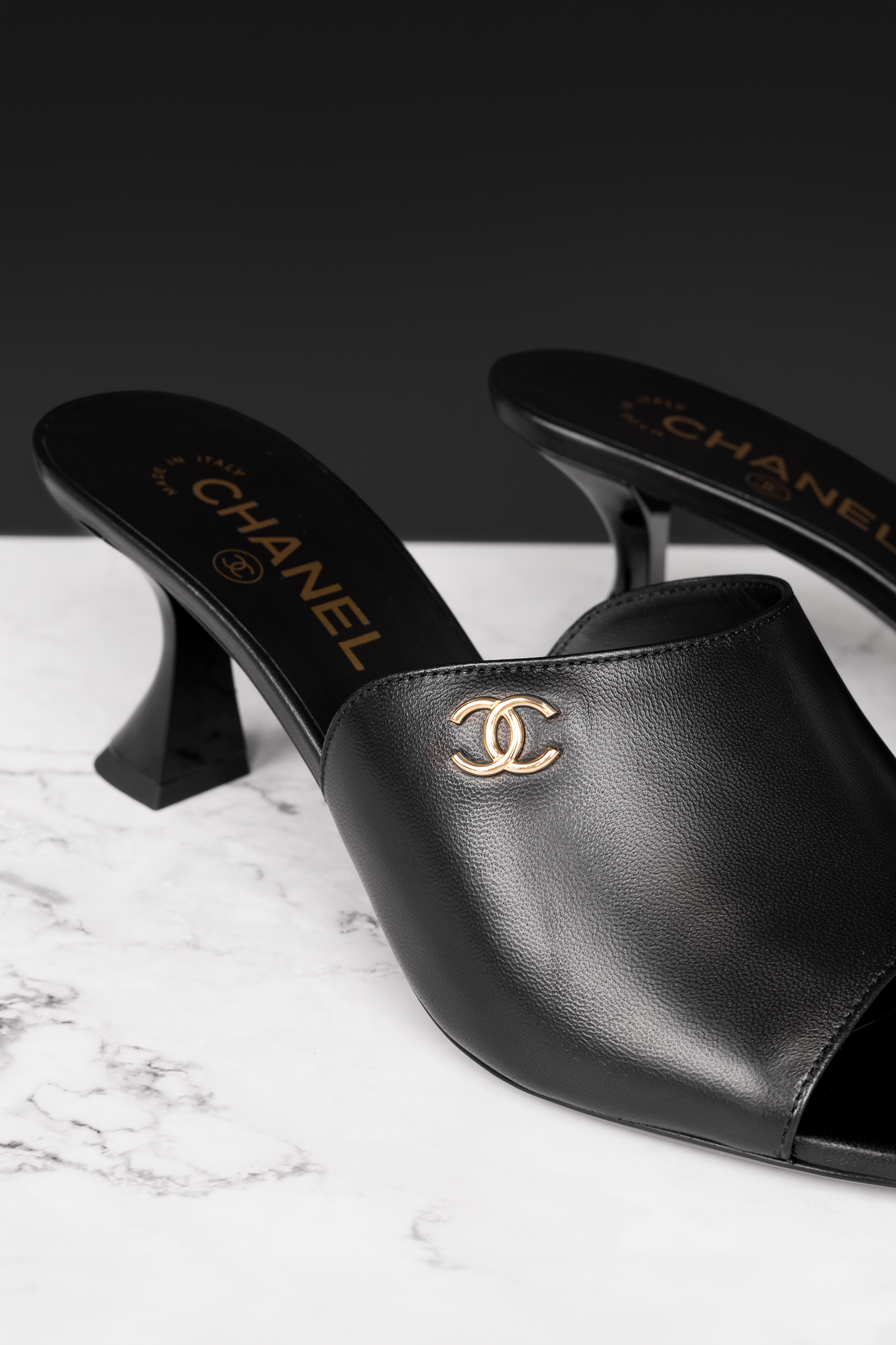 Chanel Black Leather Mules