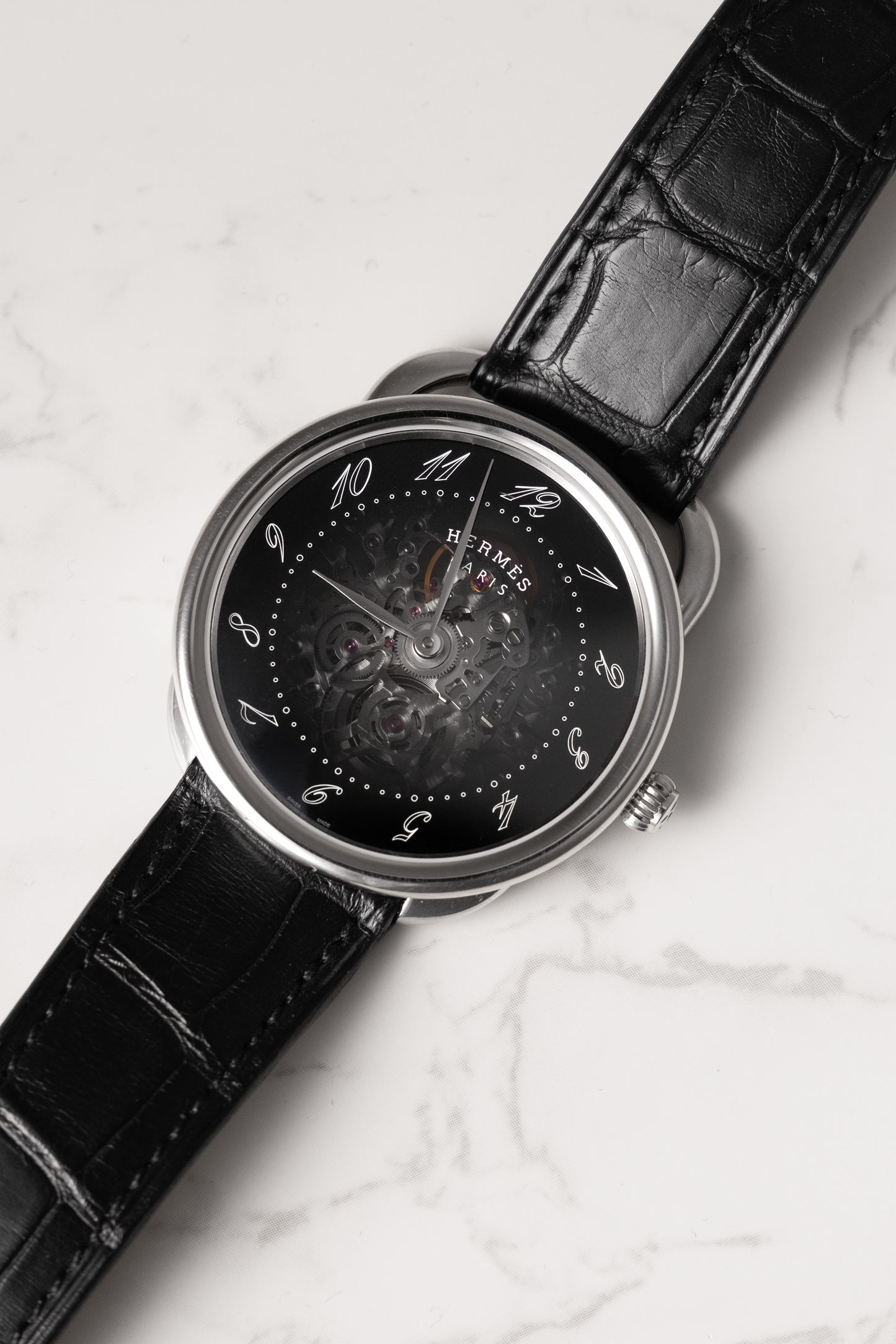 Hermès Arceau Squelette Watch 40mm with Black & Blue Alligator Strap
