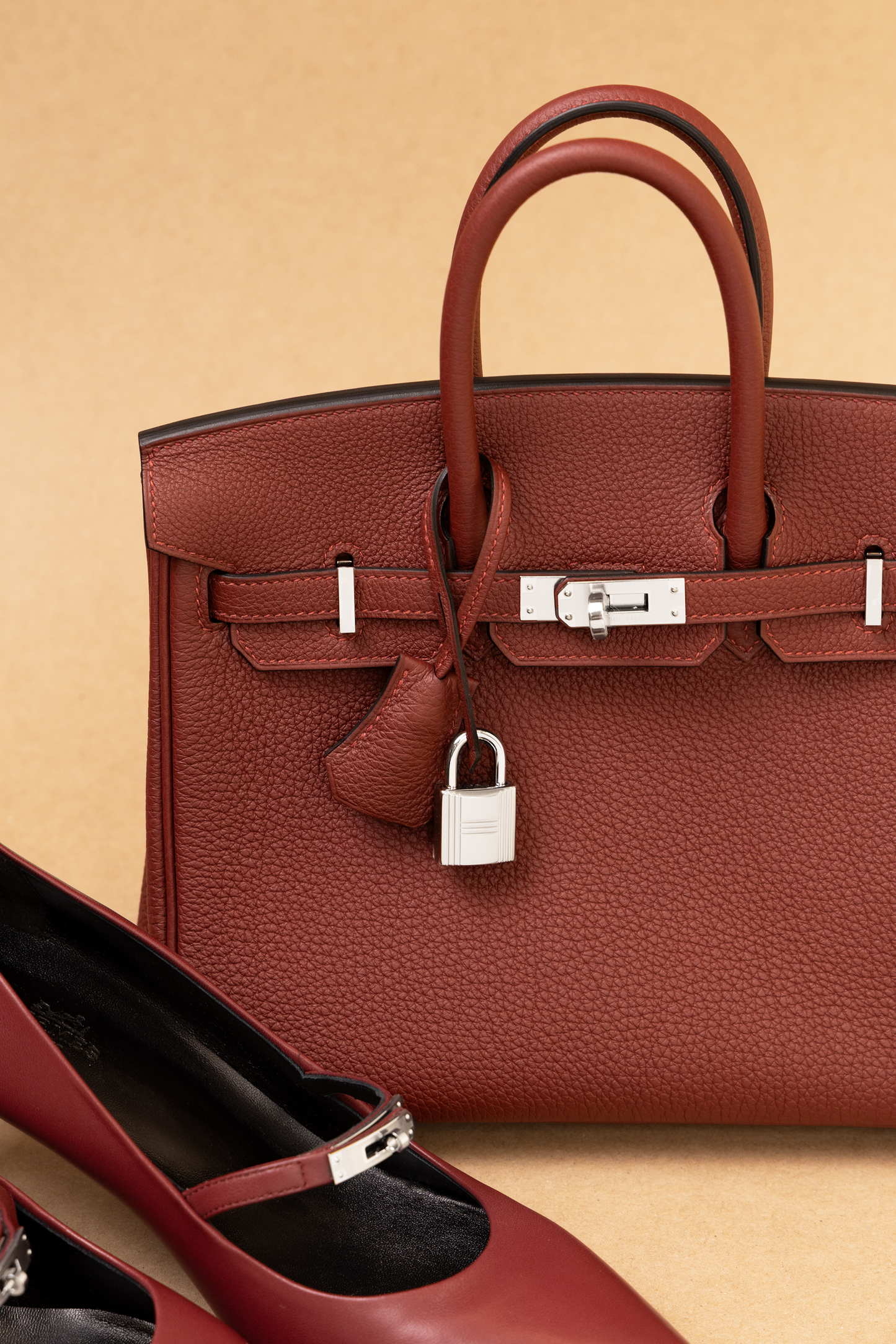 Hermès Birkin 25 Togo Rouge H PHW & Majeste 60 Nappa Pumps in Rouge H