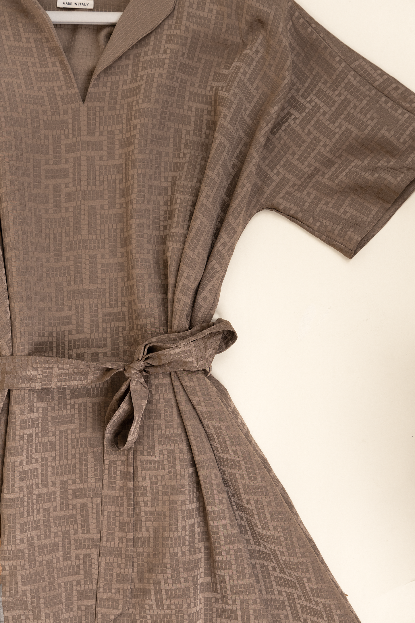 Hermès Mosaique Belted Caftan in Gris Etoupe with Oasis Sandals in Etoupe