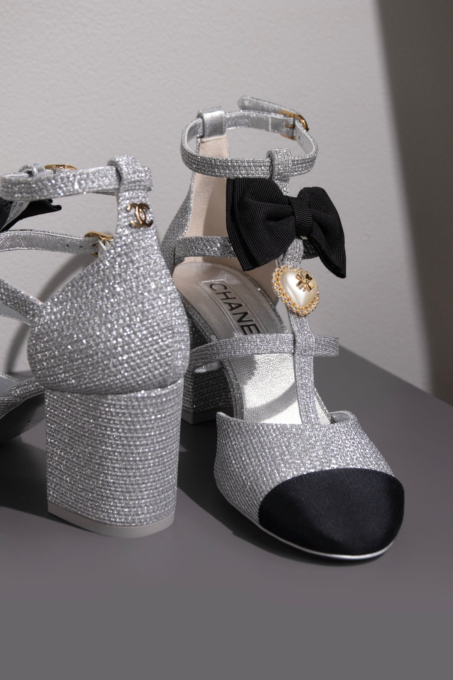 Chanel Sandals Silver Metallic Leather Cap Toe