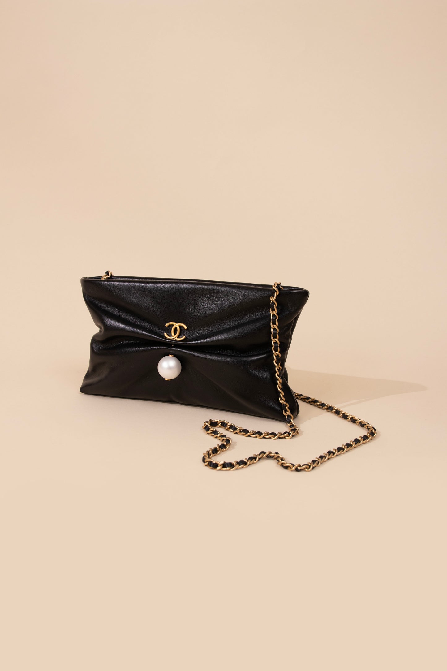 Chanel Black Clutch with Chain & Earrings