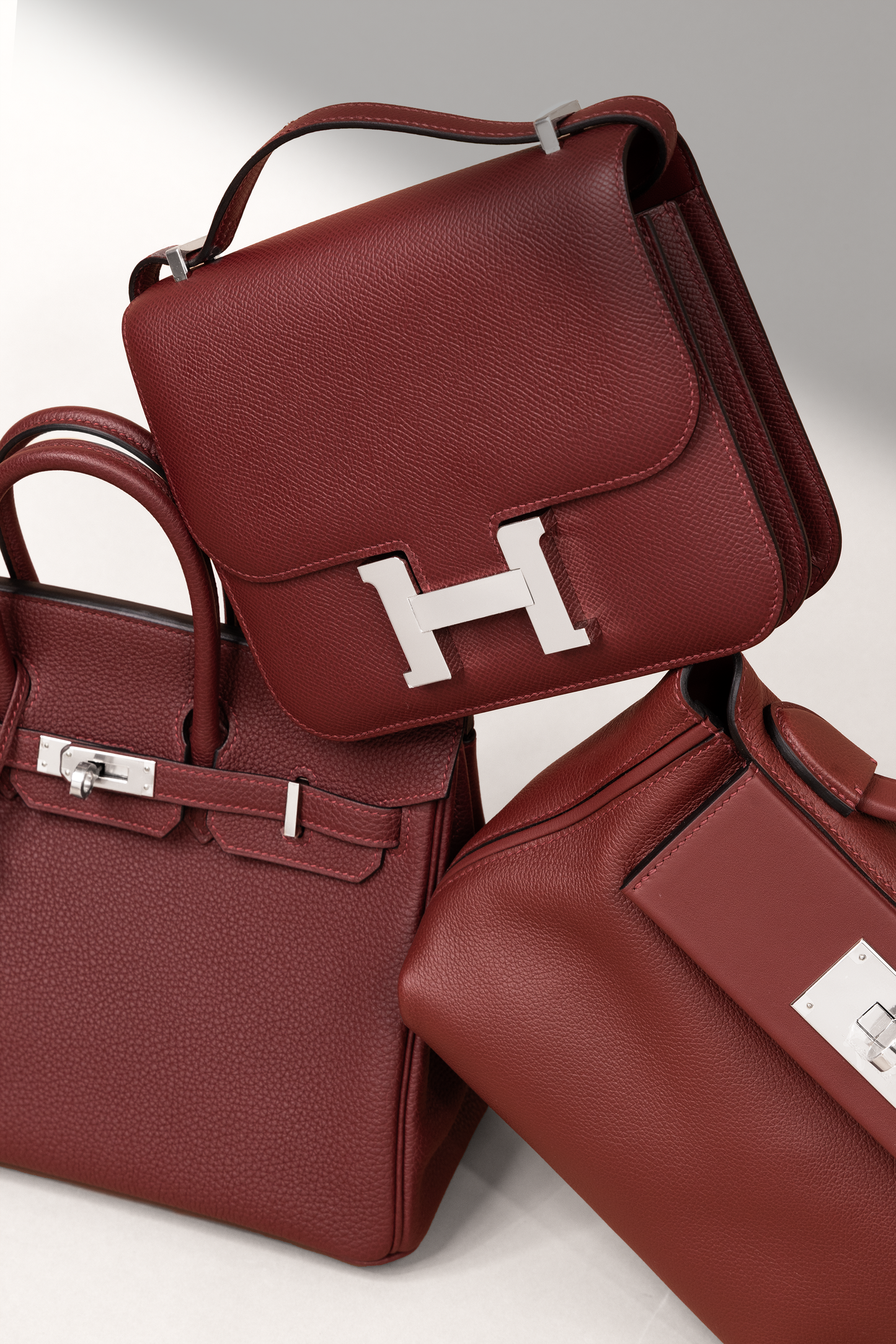 Hermès Birkin 25 Togo, Constance 18 Epsom, & Mini 24/24 Evercolor in Rouge H PHW