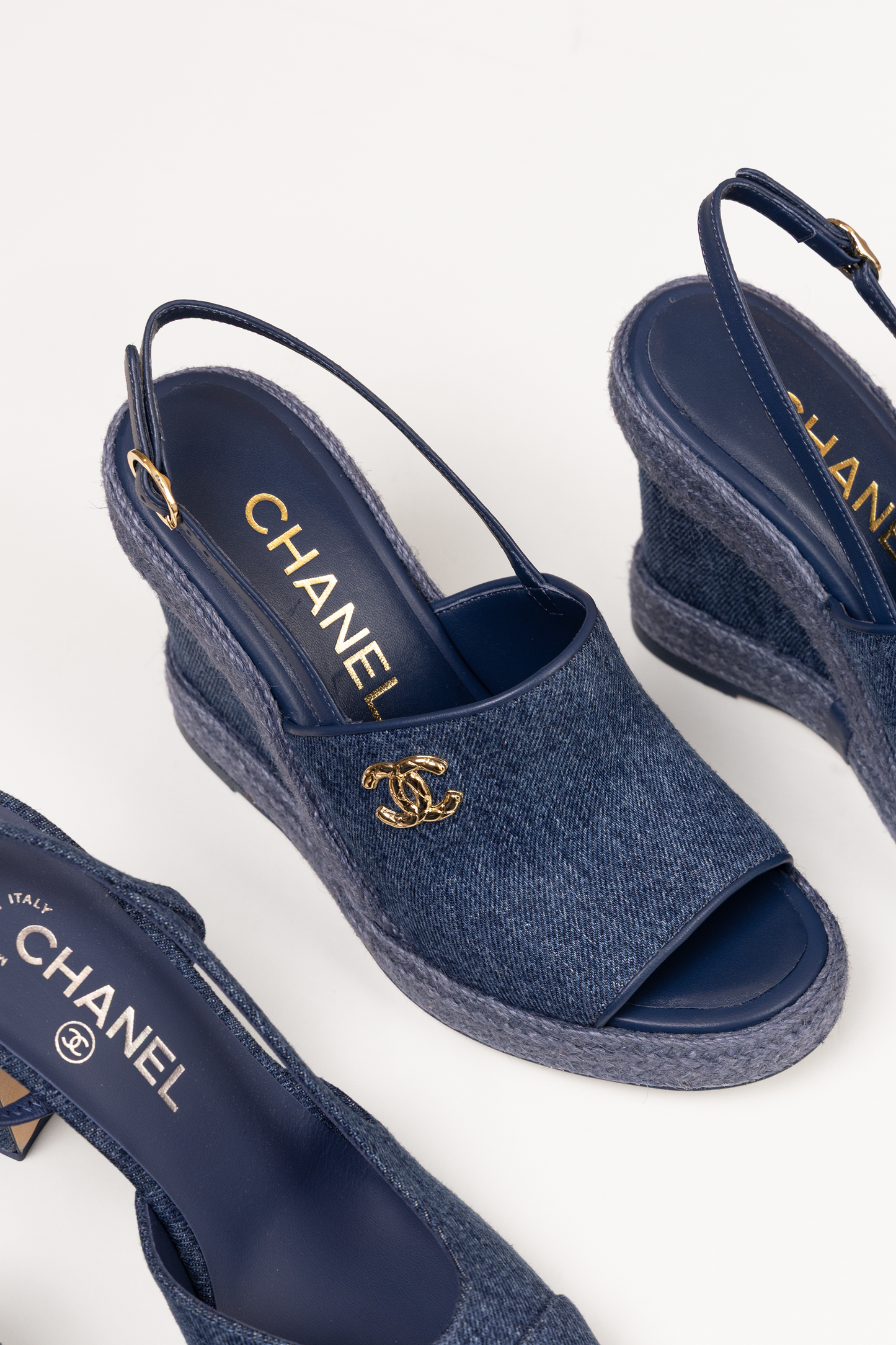Chanel Blue Denim Slingbacks & Wedges