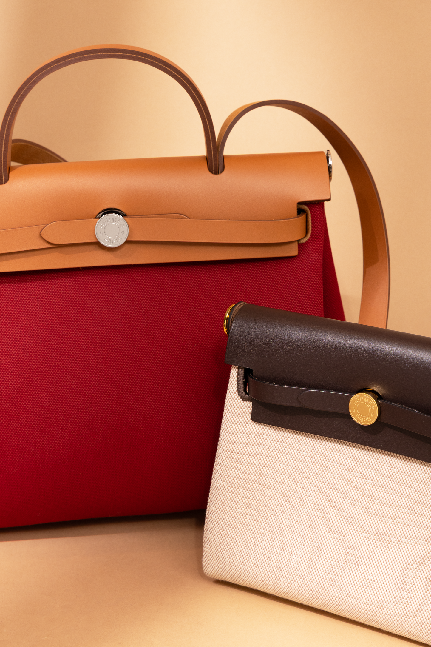 Hermès Herbag 31 in Fauve/Rouge Grenat & Mini Herbag in Ebene/Ecru