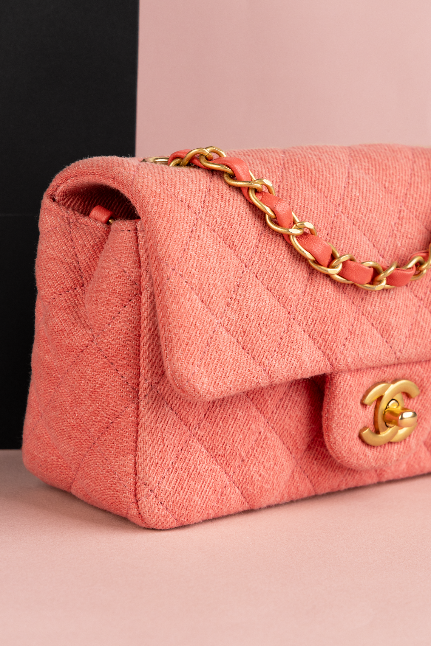 Chanel Mini Flap Bag Denim in Coral