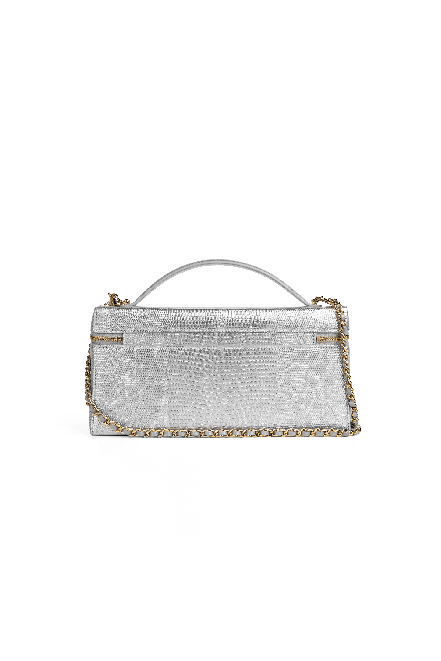 Chanel Lizard Vanity with Chain in Metallic Silver