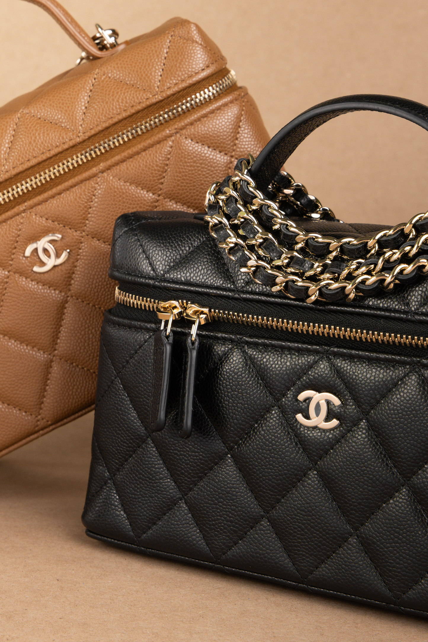 Chanel Vanity Case with Chain in Camel & Black