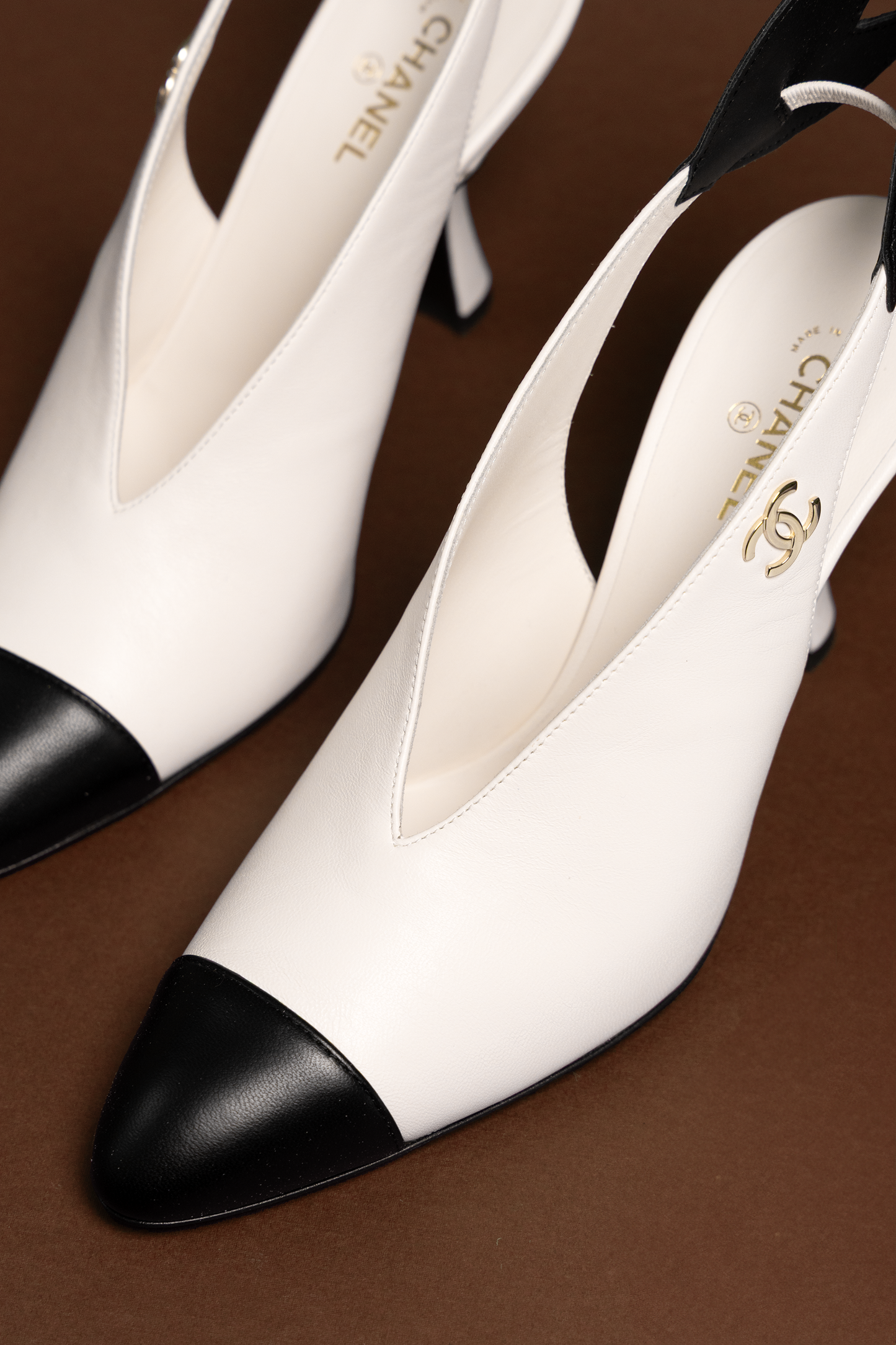 Chanel White/Black Slingback Sandals