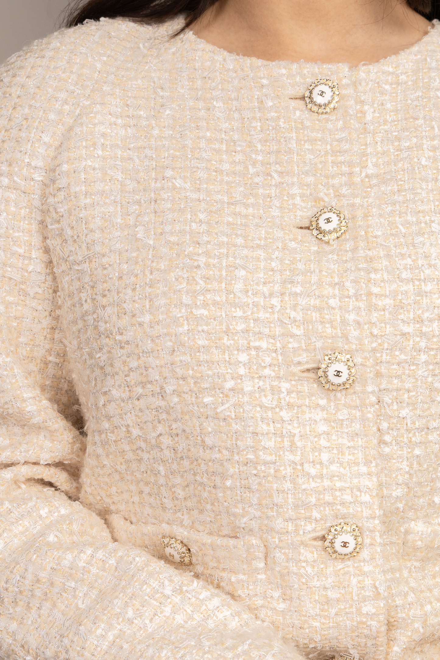 Chanel Beige/White Tweed Jacket