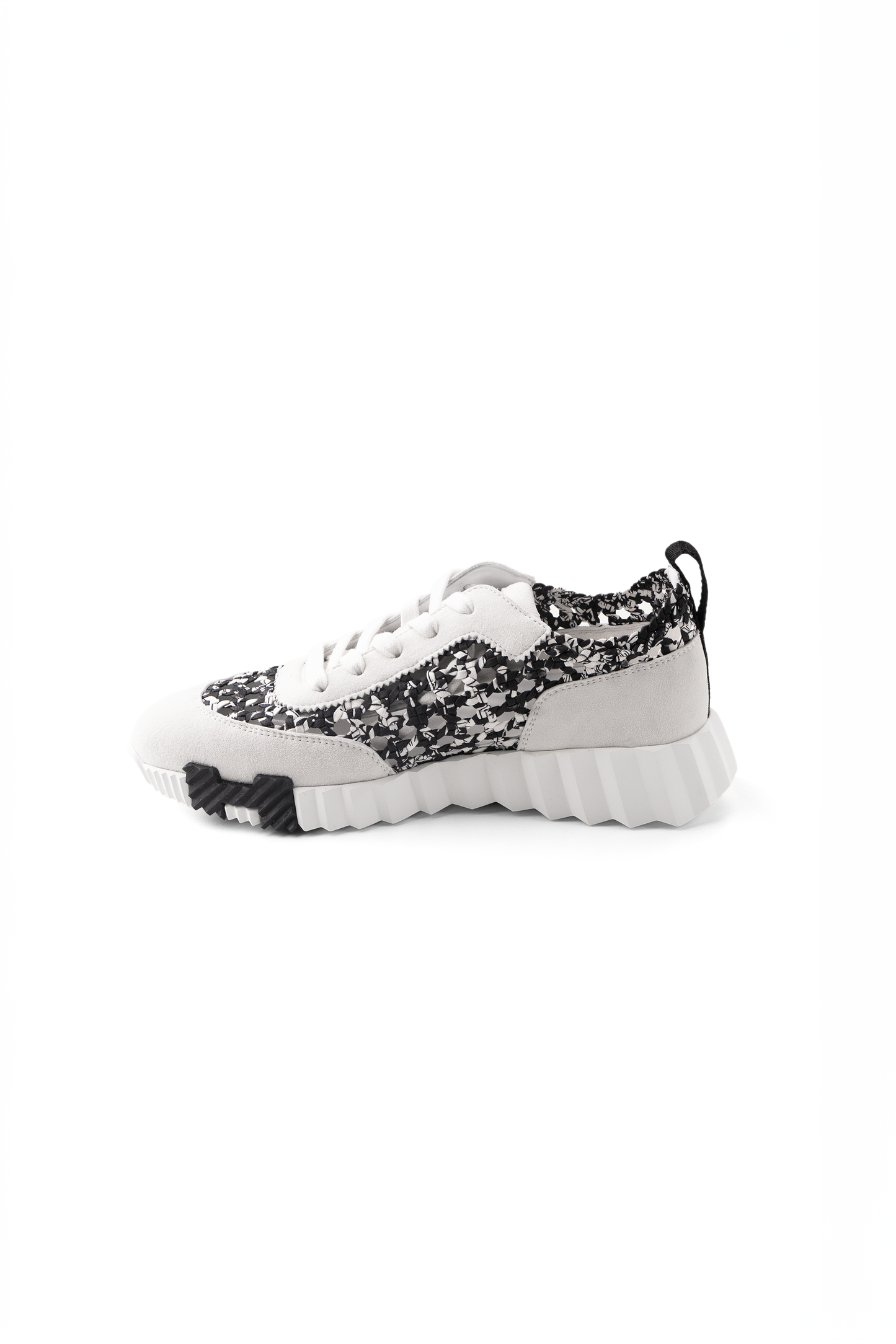Hermès Braided Silk Suede Bouncing Sneakers in White/Black