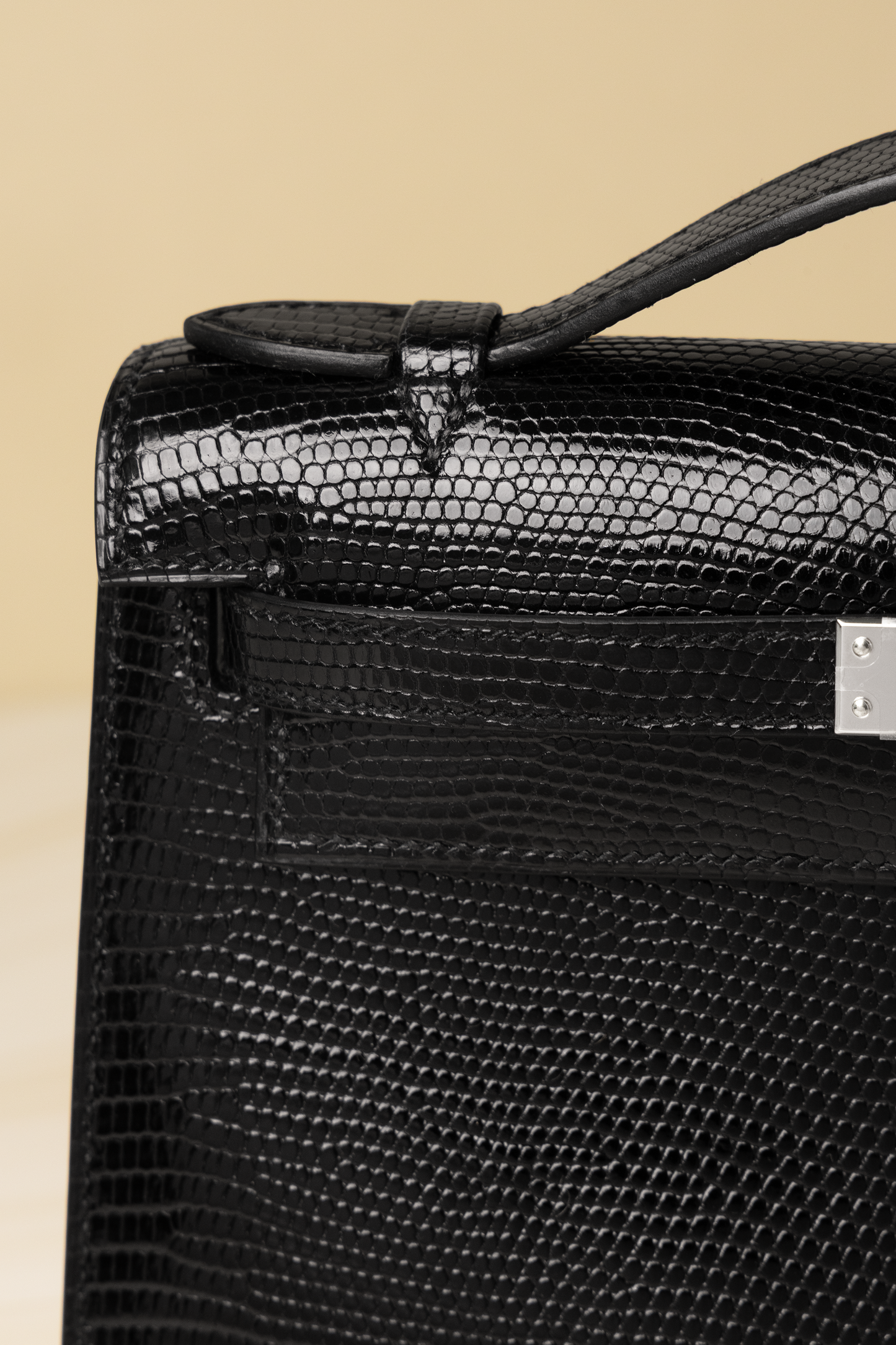 Hermès Kelly Pochette Black Lizard PHW