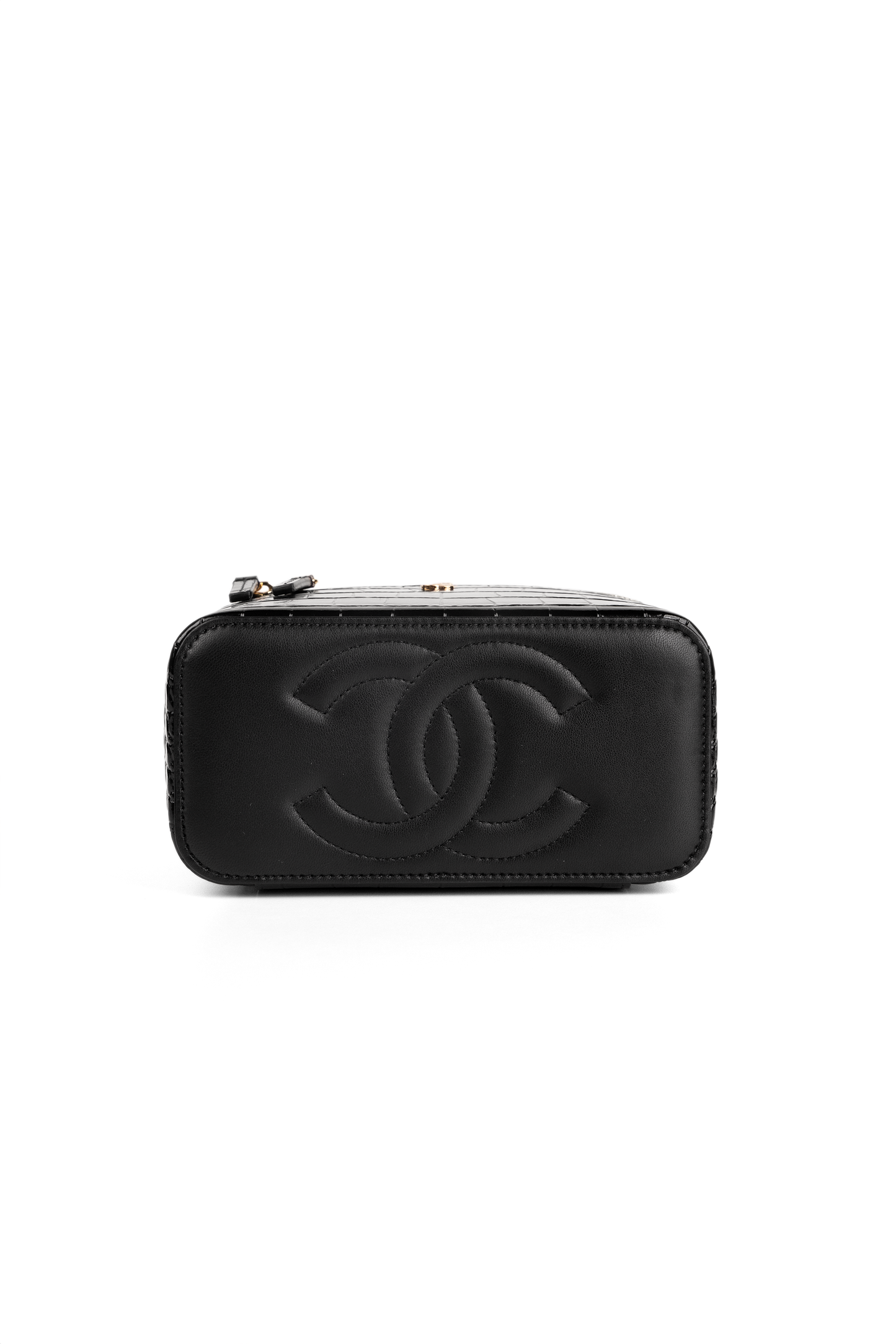 Chanel Black Crocodile Embossed Vanity Case with Chain