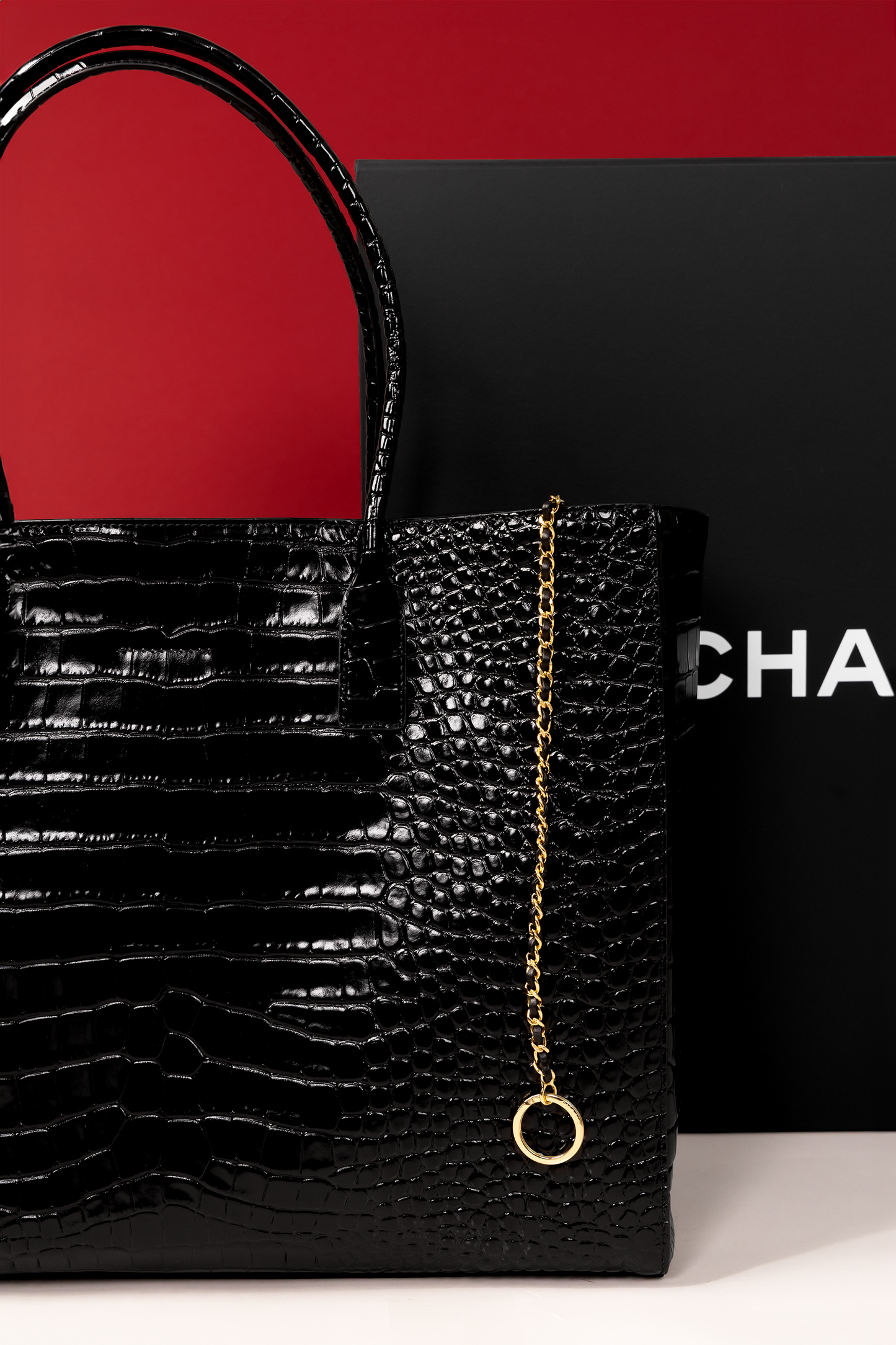 Chanel XLarge Crocodile Embossed Calfskin Shopping Bag in Black