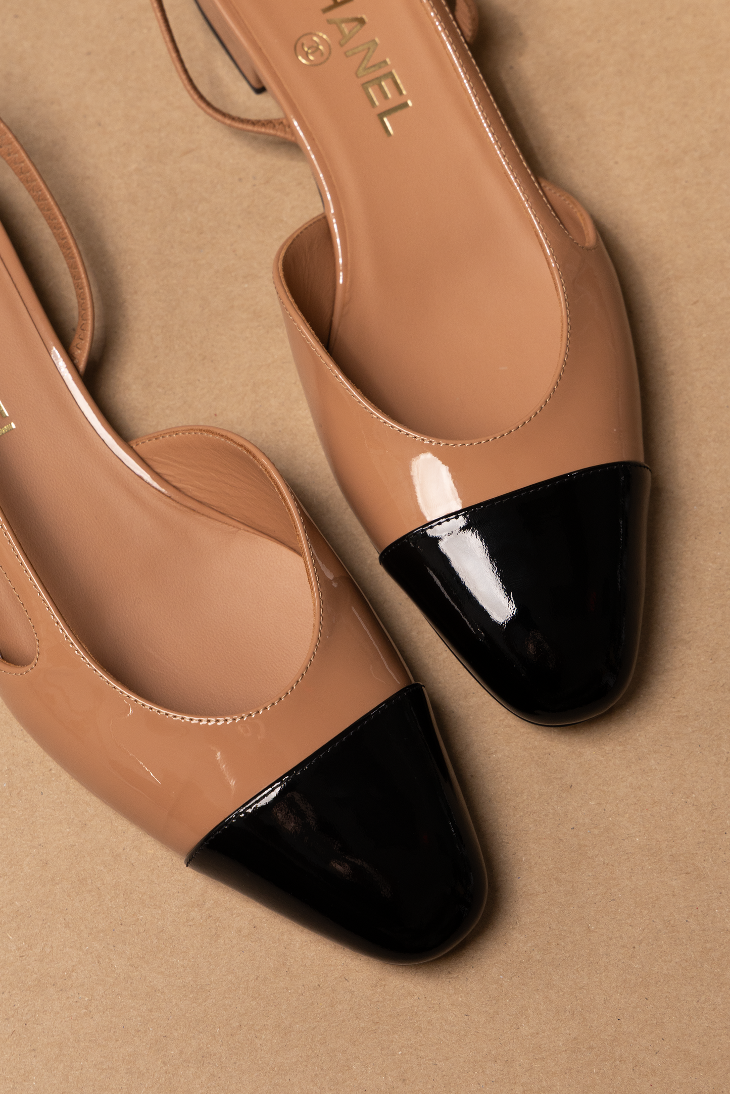Chanel Flat Slingbacks in Nude/Black