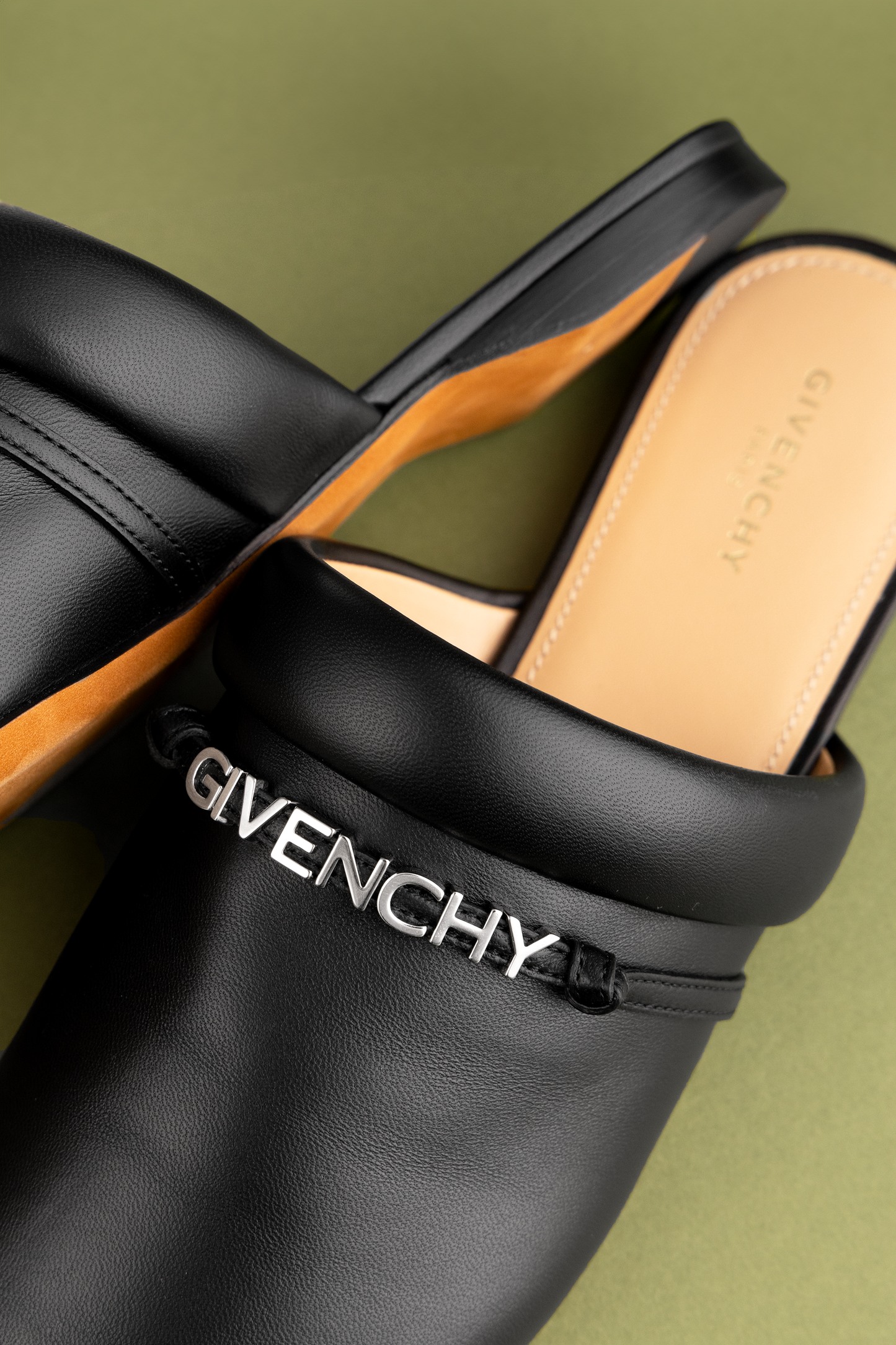 Givenchy Black Logo-Print Backless Mules