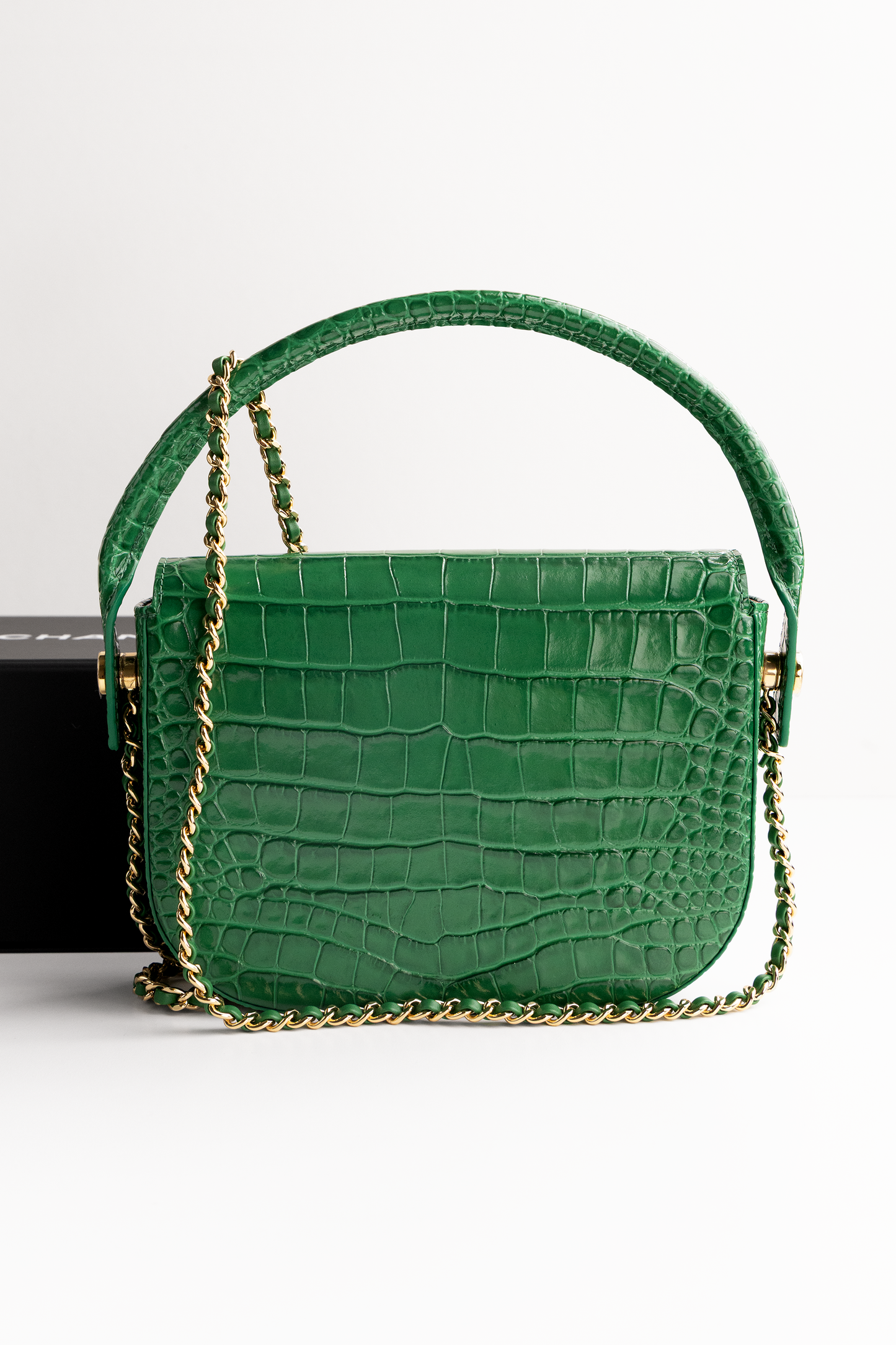Chanel Mini Flap Bag with Top Handle in Green Crocodile Embossed Calfskin