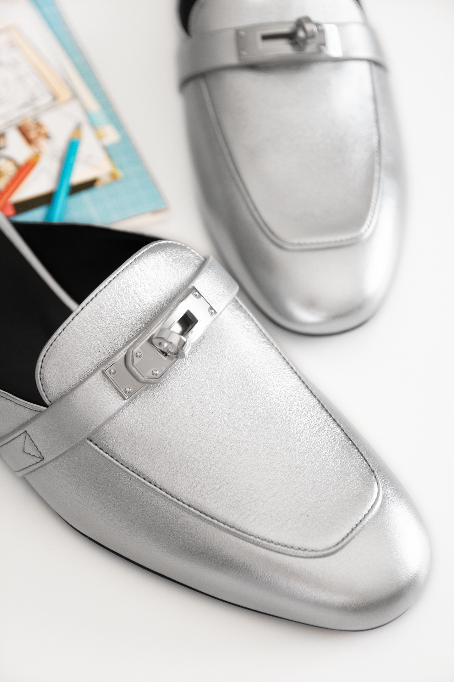 Hermès Oz Mule in Metallic Silver PHW