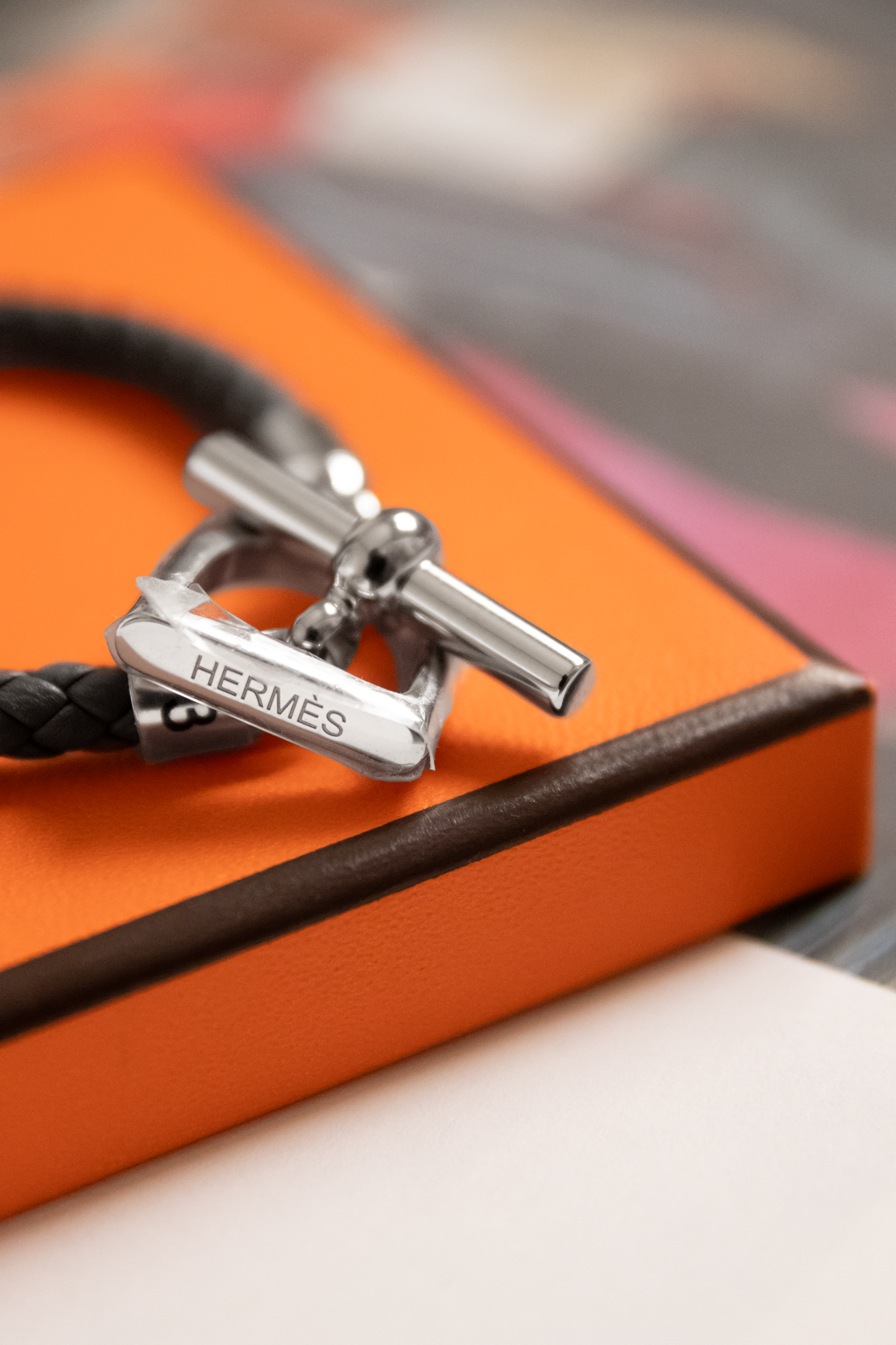 Hermès Glénan Black Bracelet PHW