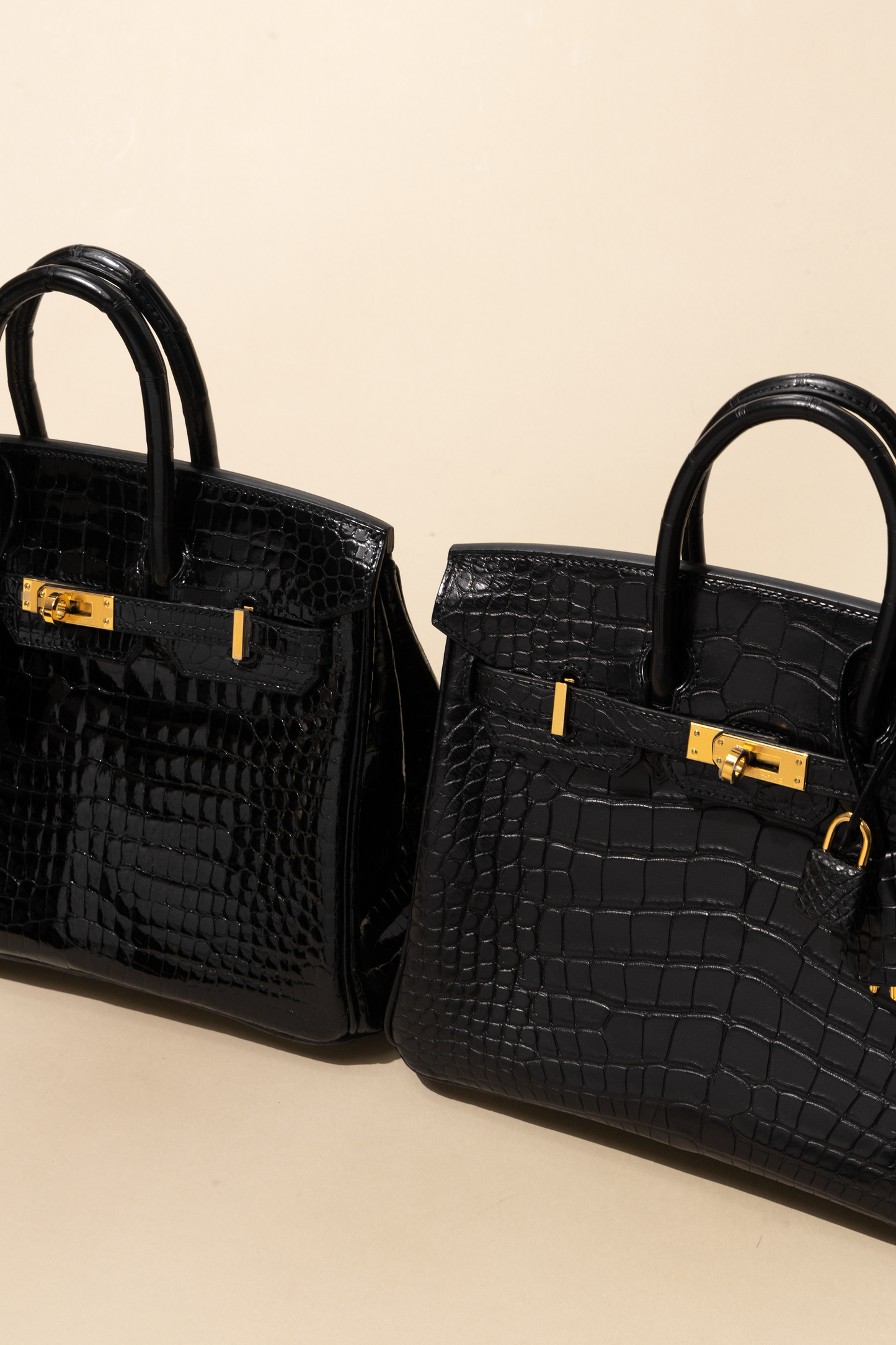 Hermès Birkin 25 Black Shiny Crocodile GHW & Birkin 25 Black Matte Alligator GHW