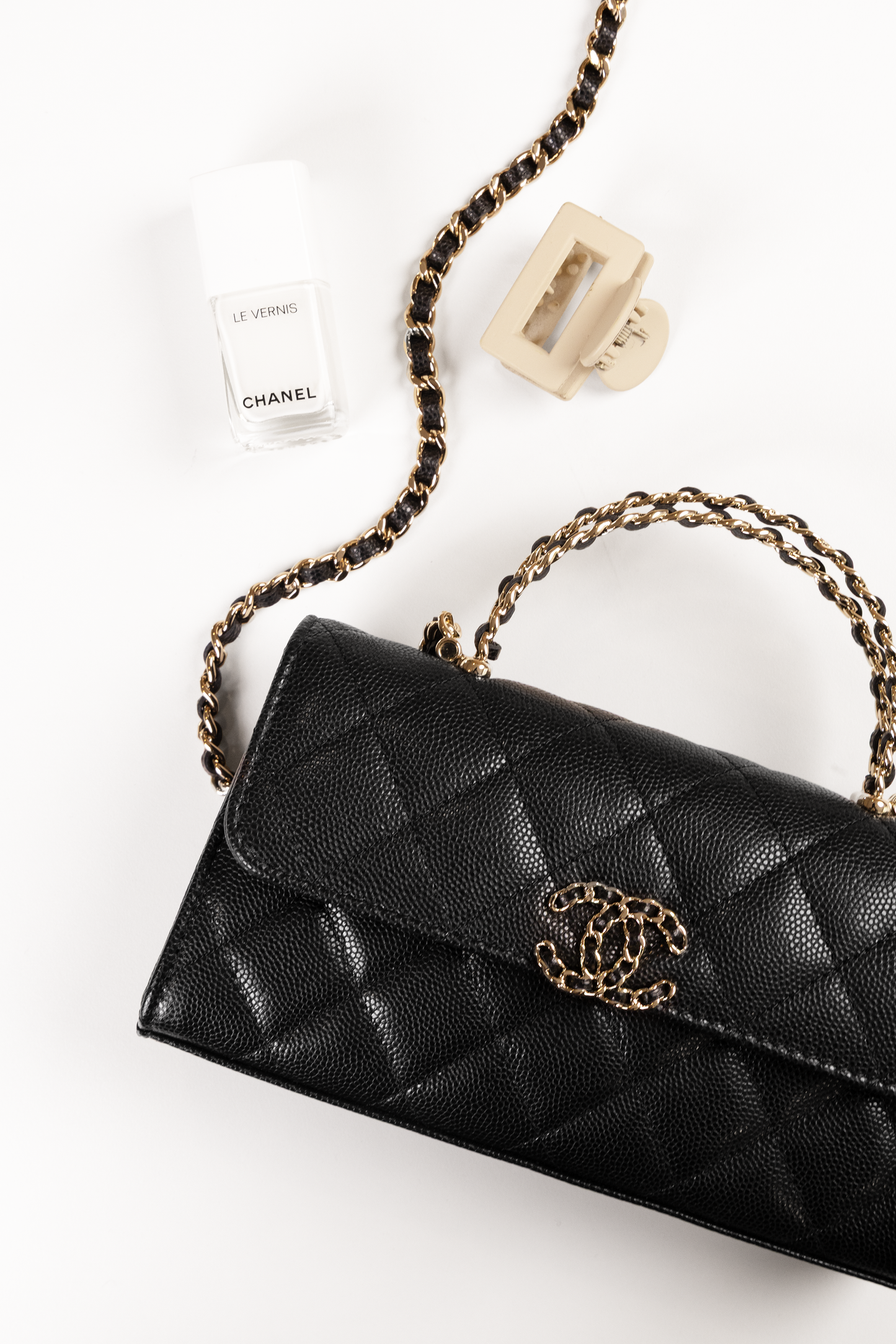 Chanel Black O-Phone Holder with Top Handle & Chain