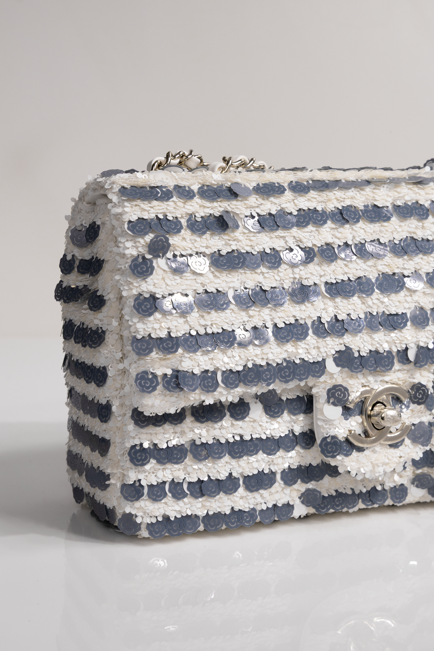 Chanel Mini Sequin Flap Bag in White/Blue