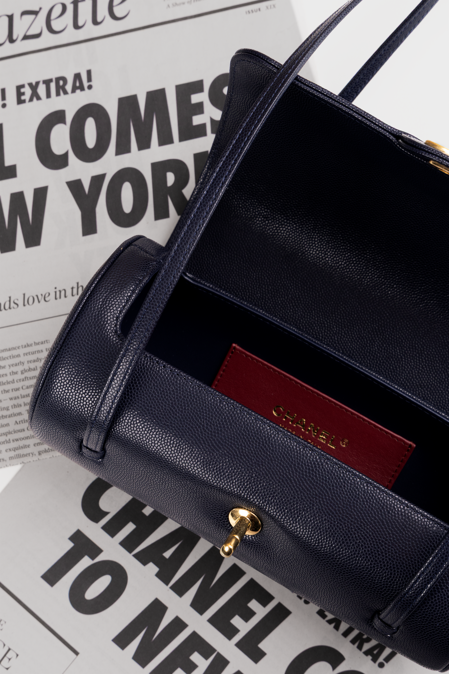 Chanel Shiny Caviar Preppy Coco Small Bowling Bag in Blue