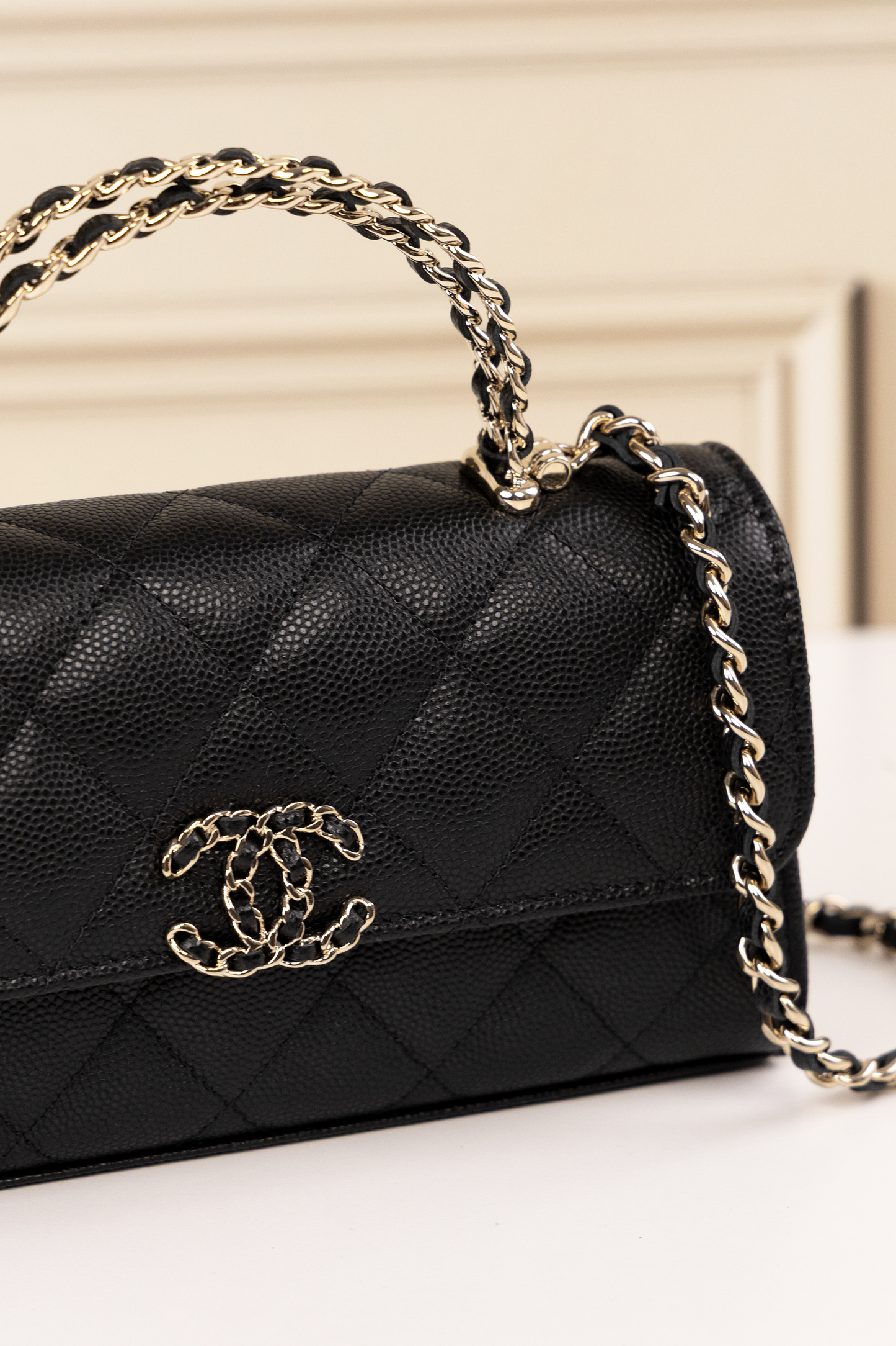 Chanel Black O-Phone Holder with Top Handle & Chain