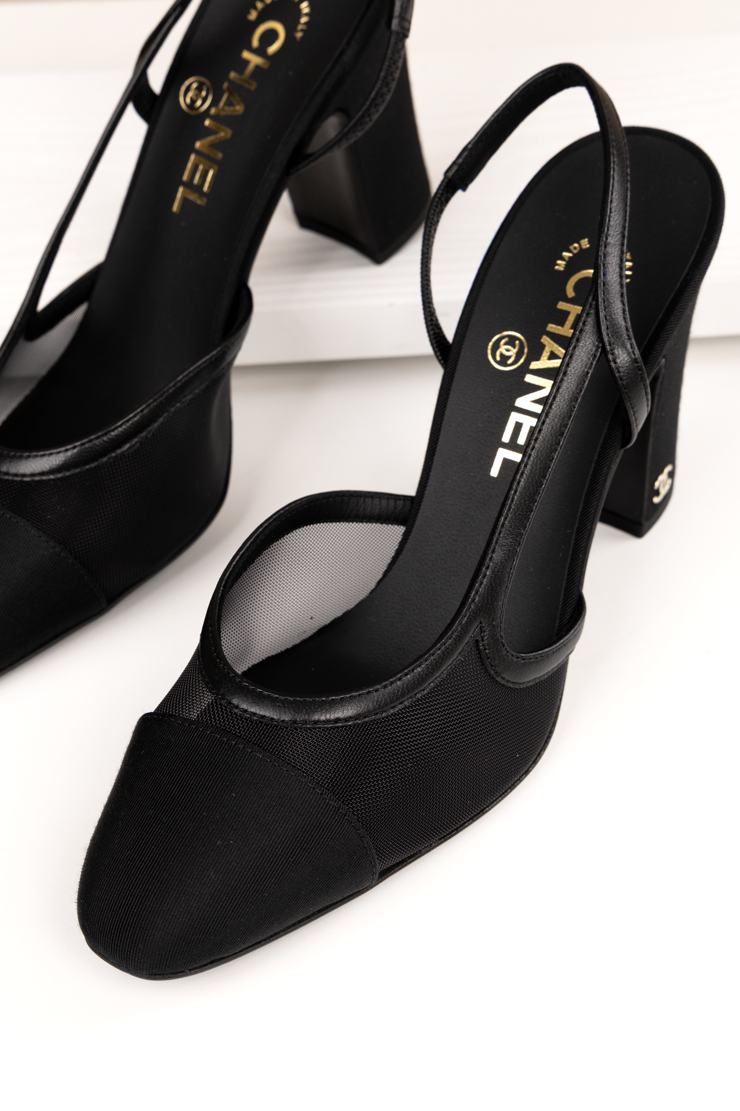 Chanel Mesh Black Slingbacks