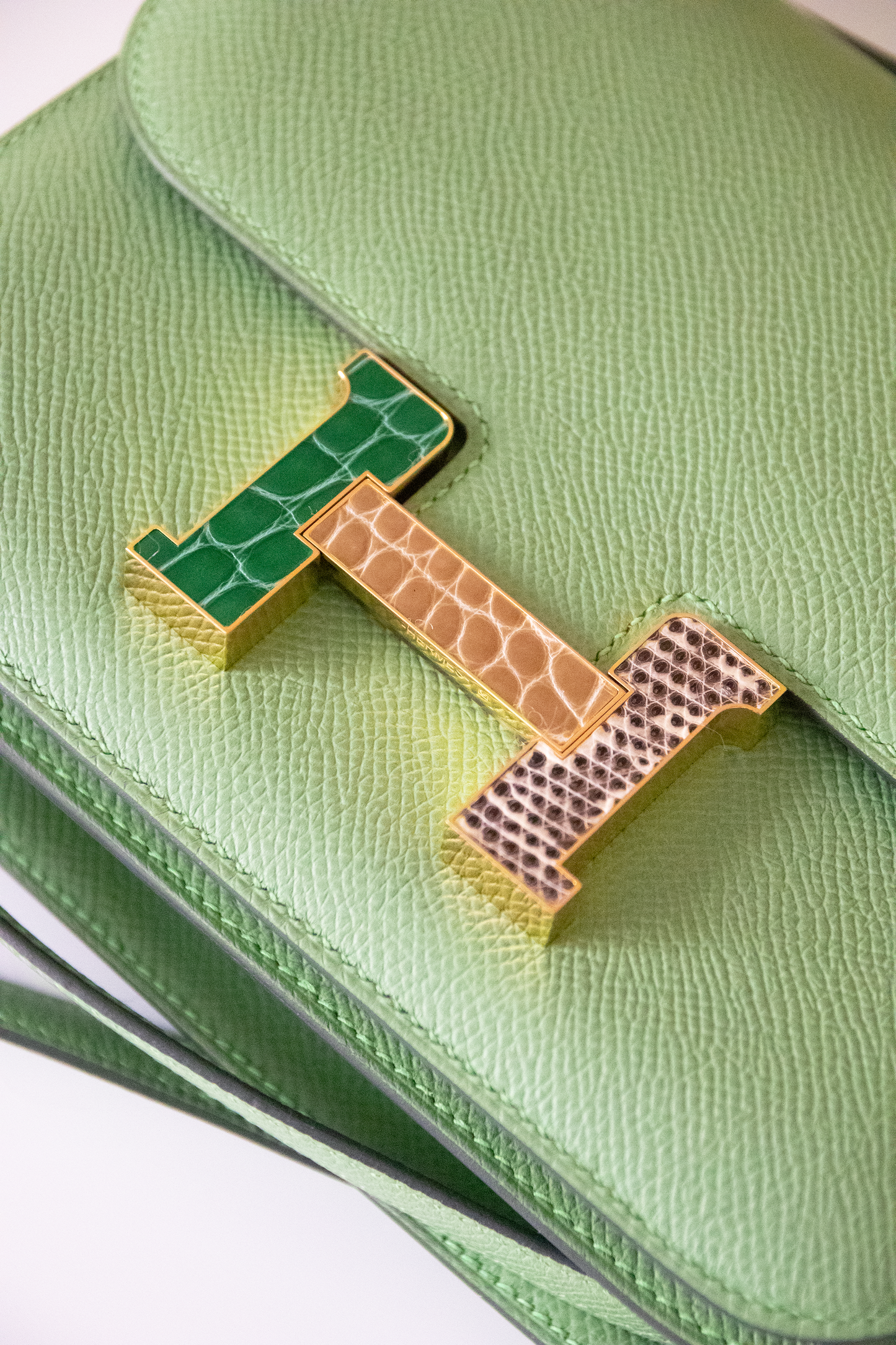 Hermès Mini Constance 18 Epsom in Vert Criquet with Exotic Buckle
