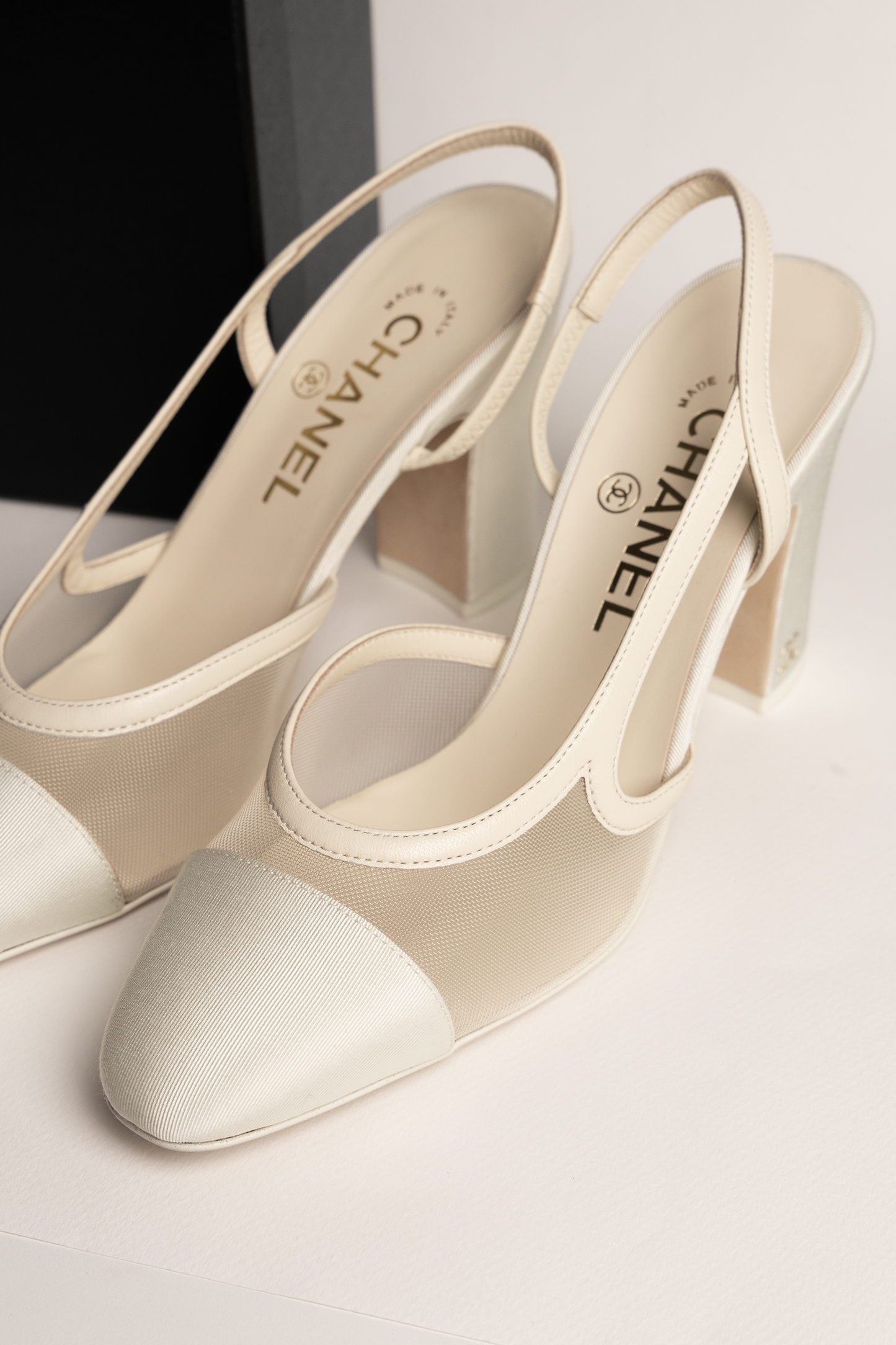 Chanel White Mesh Slingbacks