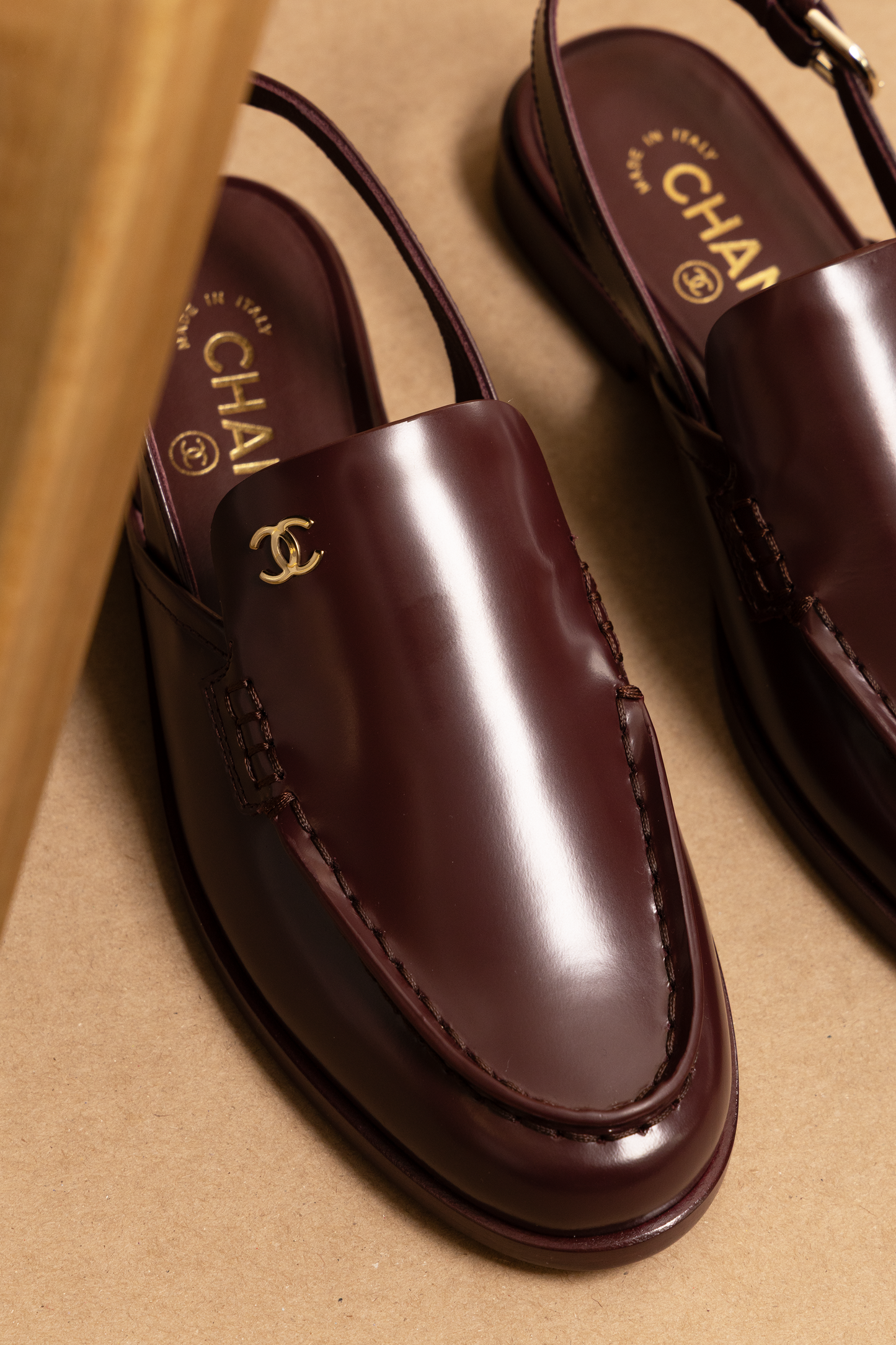 Chanel Leather Slingbacks in Dark Burgundy