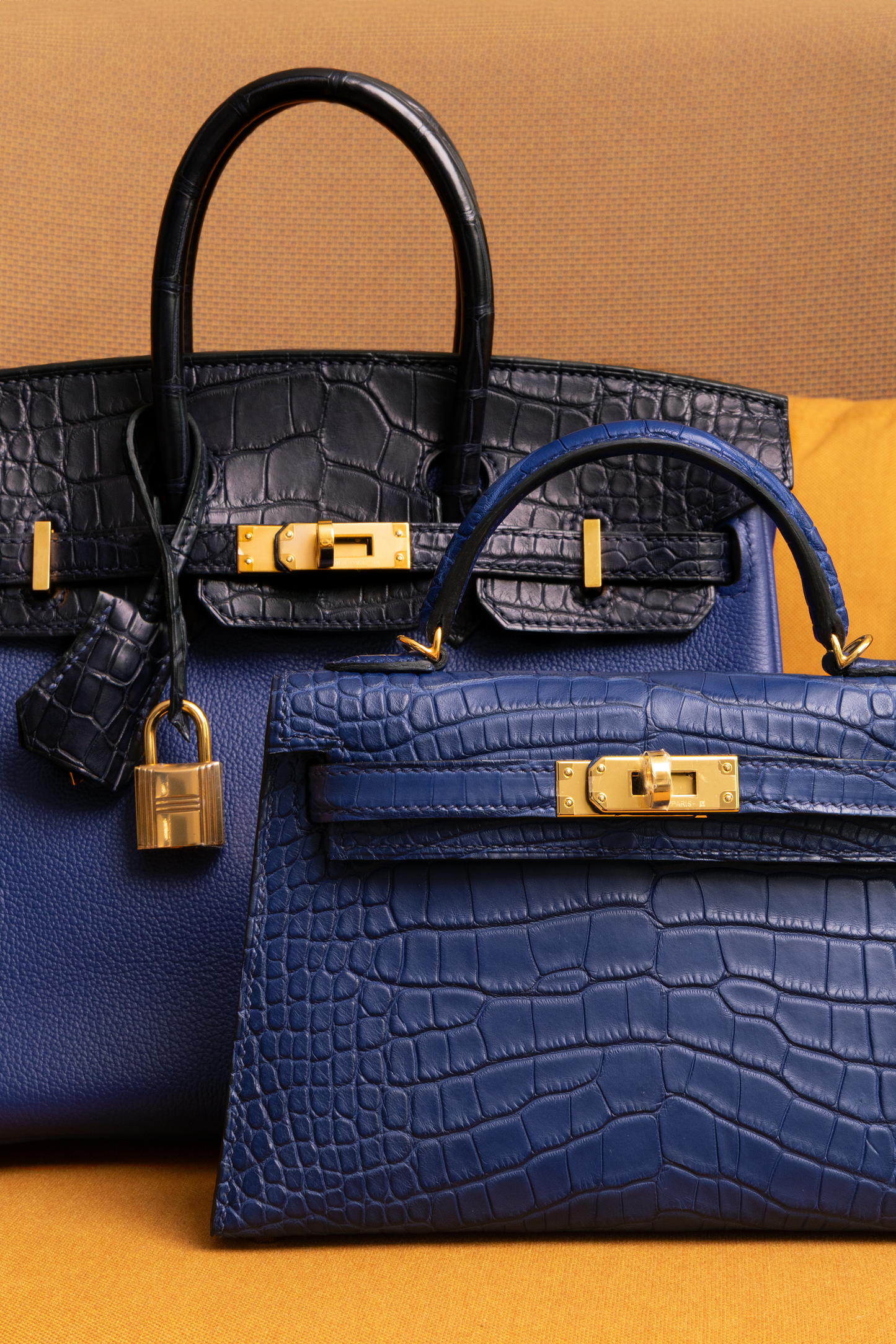 Hermès Birkin 25 Touch Matte Alligator in Blue Indigo/Blue Sapphire GHW & Mini Kelly Matte Alligator Blue Sapphire GHW